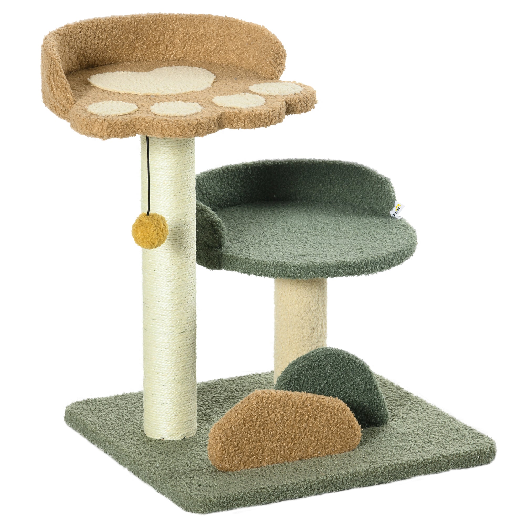 PawHut Small Cat Tree for Indoor Cats, Scratching Posts with 2 Beds, Toy Ball, 43 x 39 x 52cm