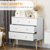 HOMCOM 3 Drawer Dresser, Chest of Drawers with Wood Legs and Handles for Living Room, White