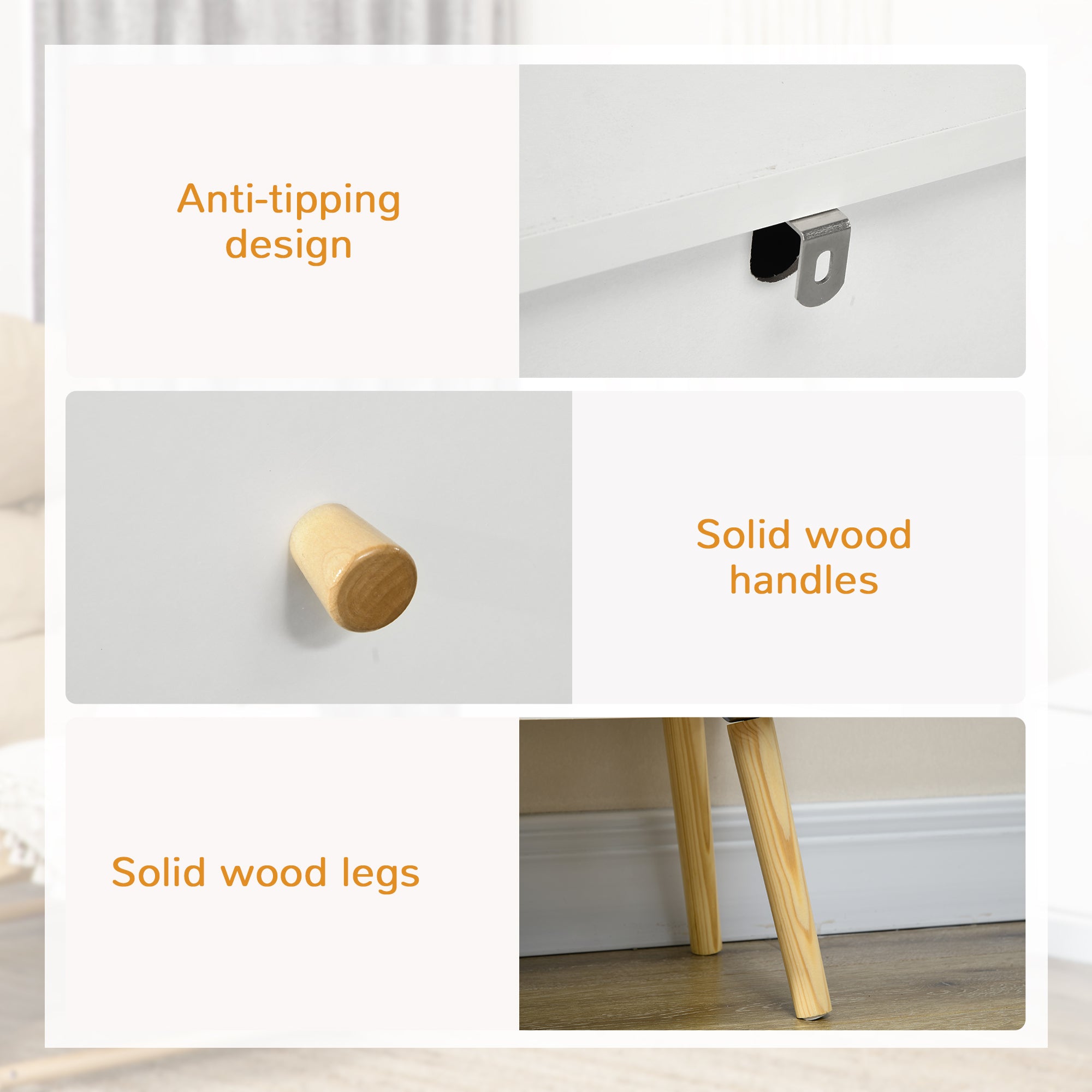 HOMCOM 3 Drawer Dresser, Chest of Drawers with Wood Legs and Handles for Living Room, White