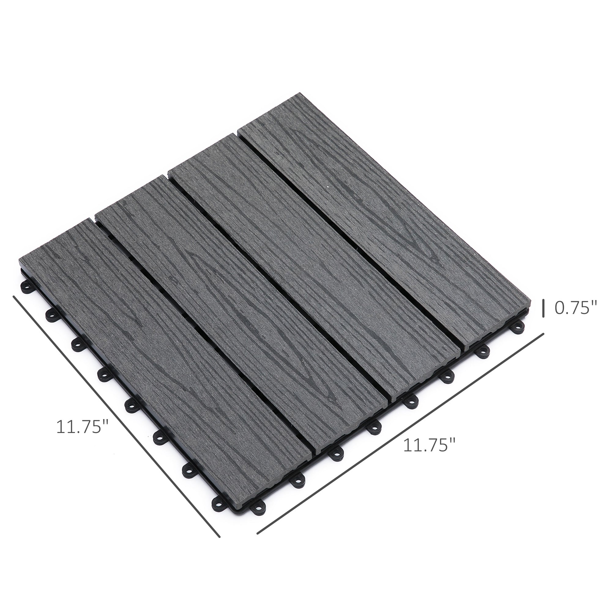 Outsunny WPC Interlocking Deck Tiles, 11 Pack 12" x 12" Outdoor Tiles, Tools Free Assembly, Waterproof and Non-slip Patio Flooring, Grey