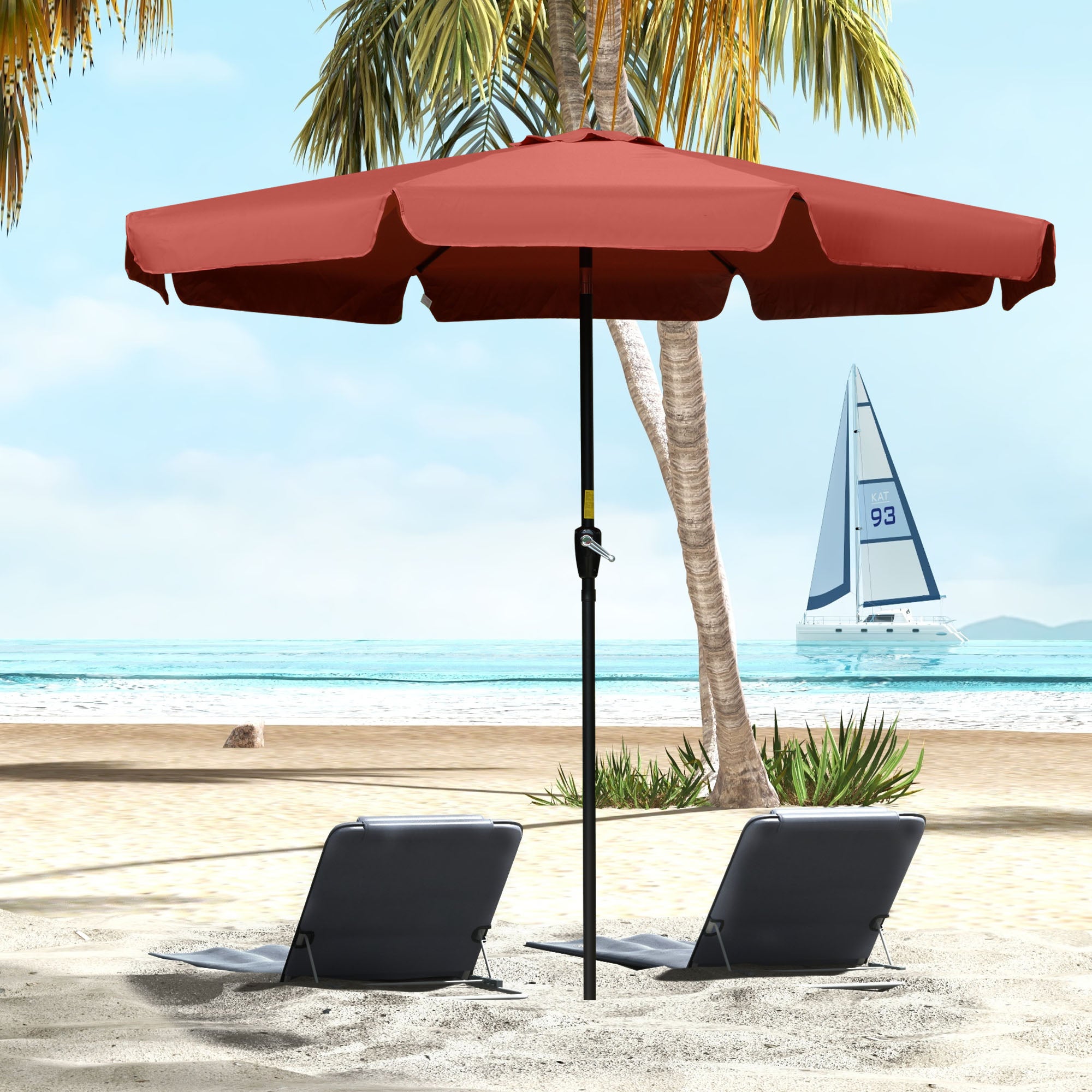 Outsunny 8.5 ft Outdoor Patio Umbrella with Tilt, Round Market Table Umbrella with Ruffles, Aluminium Pole, Crank, Top Vent for Garden, Backyard, Deck, Wine Red