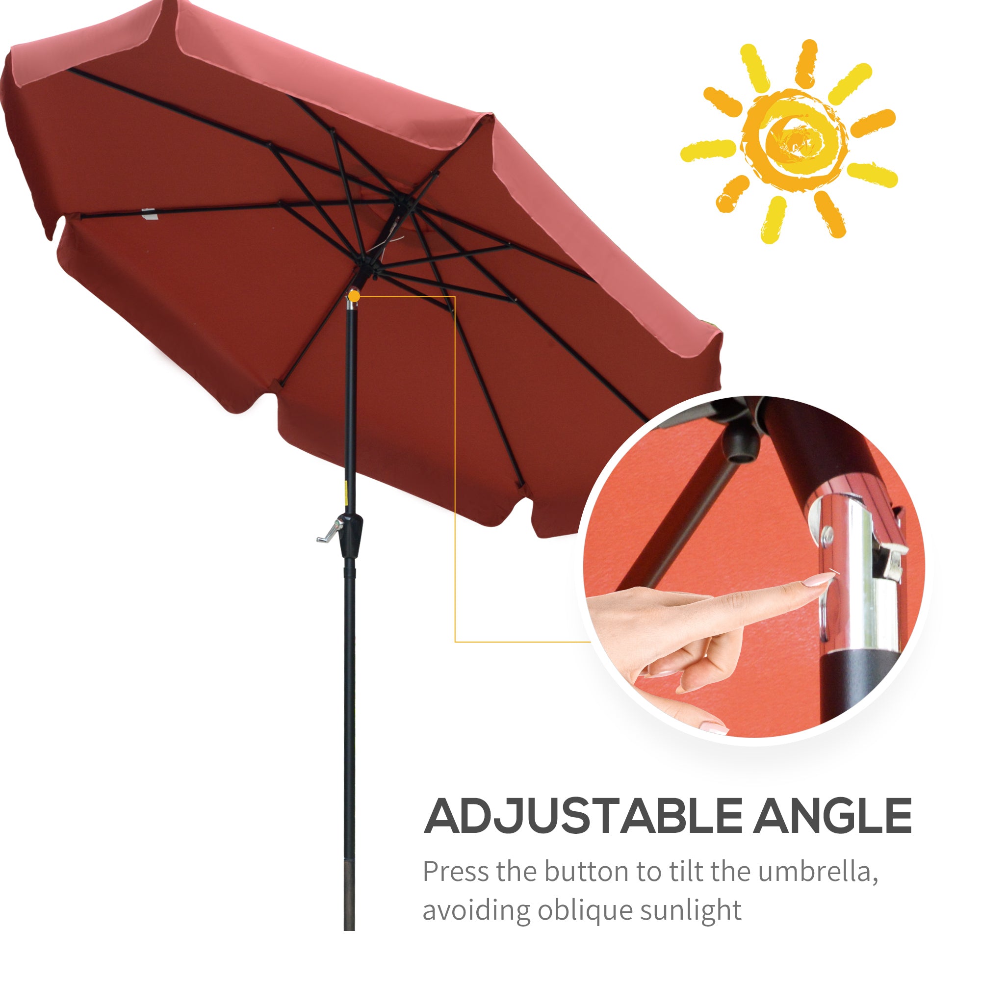 Outsunny 8.5 ft Outdoor Patio Umbrella with Tilt, Round Market Table Umbrella with Ruffles, Aluminium Pole, Crank, Top Vent for Garden, Backyard, Deck, Wine Red
