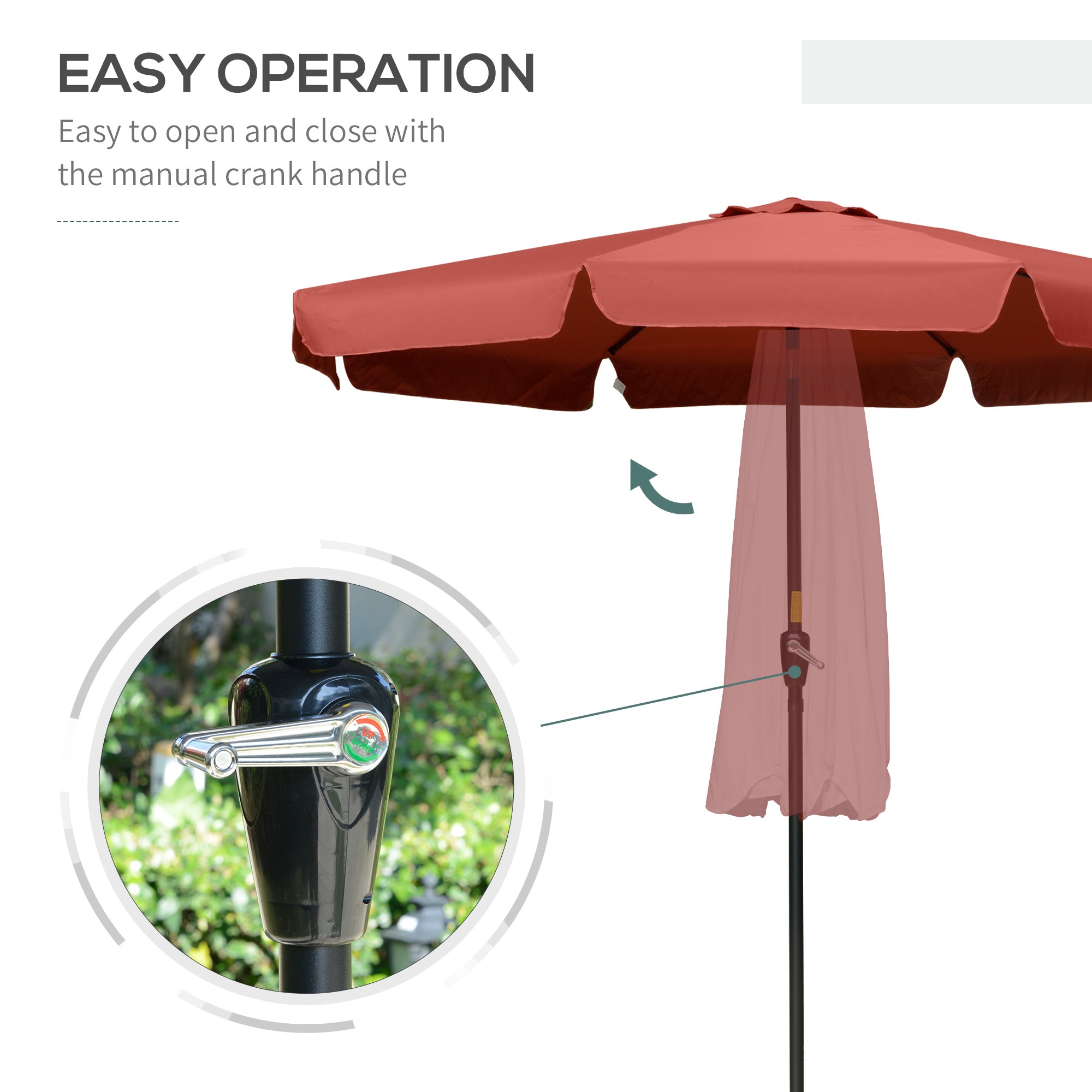 Outsunny 8.5 ft Outdoor Patio Umbrella with Tilt, Round Market Table Umbrella with Ruffles, Aluminium Pole, Crank, Top Vent for Garden, Backyard, Deck, Wine Red