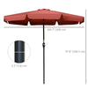 Outsunny 8.5 ft Outdoor Patio Umbrella with Tilt, Round Market Table Umbrella with Ruffles, Aluminium Pole, Crank, Top Vent for Garden, Backyard, Deck, Wine Red