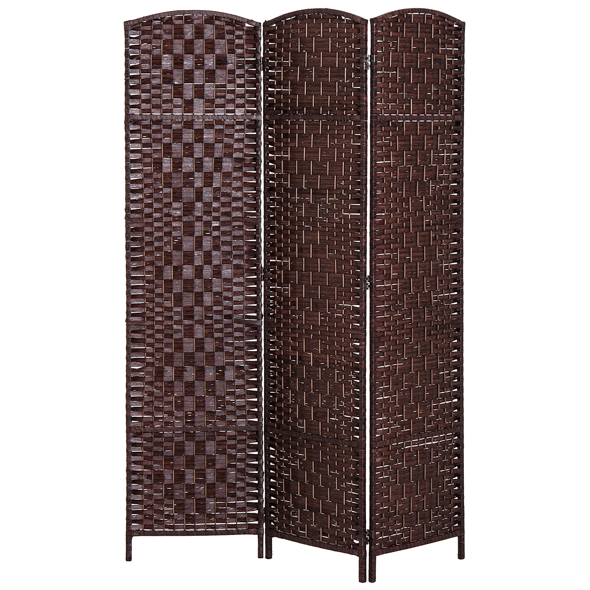 HOMCOM 3 Panels Room Divider, 6 Ft Tall Indoor Portable Folding Privacy Screens, Hand-Woven Double Hinged Freestanding Partition Wall Divider for Home Office, Brown