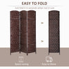 HOMCOM 3 Panels Room Divider, 6 Ft Tall Indoor Portable Folding Privacy Screens, Hand-Woven Double Hinged Freestanding Partition Wall Divider for Home Office, Brown