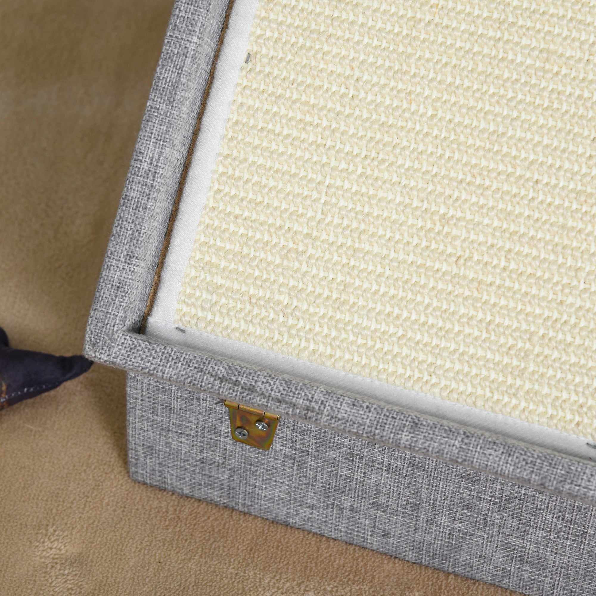 PawHut Cat House Foldable Kitten Cave 2 In 1 Design Condo Pet Bed with Soft Removable Washable Cushions Scratching Pad Suitcase Style Easy to Carry Grey