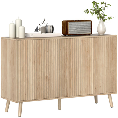 HOMCOM 47" Sideboard Buffet Cabinet with Storage, Modern Fluted Coffee Bar Cabinet with Adjustable Shelves and Wood Legs, Kitchen Storage Cabinet, Oak