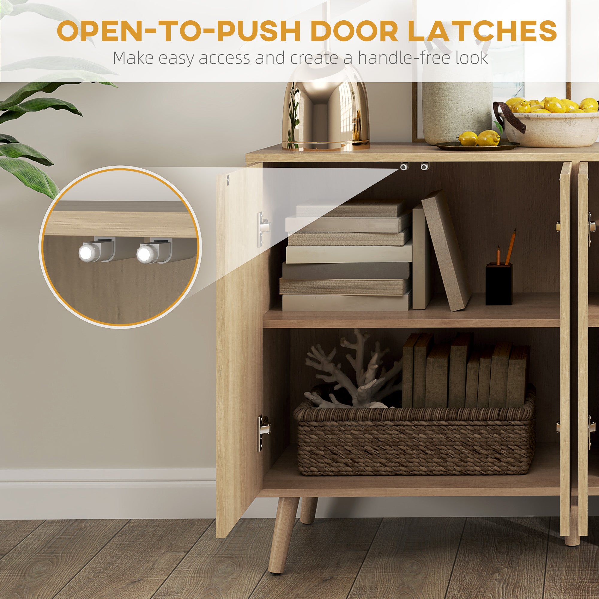 HOMCOM 47" Sideboard Buffet Cabinet with Storage, Modern Fluted Coffee Bar Cabinet with Adjustable Shelves and Wood Legs, Kitchen Storage Cabinet, Oak