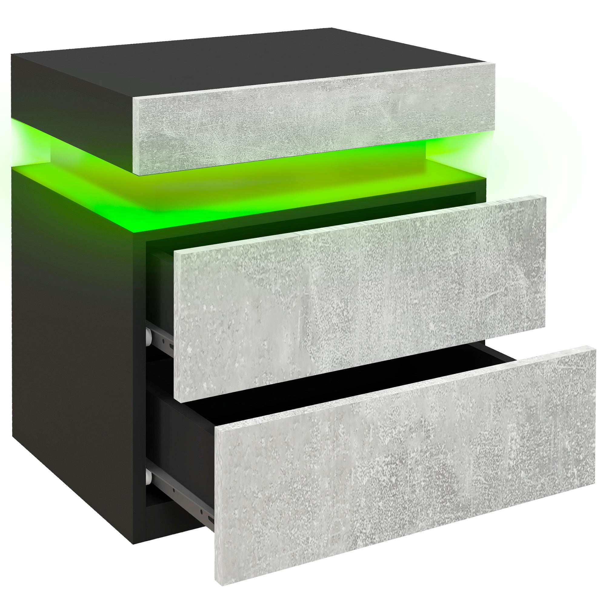 HOMCOM Nightstand, End Side Table with LED Lights, Bedside Table with 2 Drawers, for Bedroom, Cement Grey