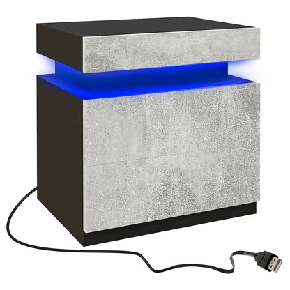 HOMCOM Nightstand, End Side Table with LED Lights, Bedside Table with 2 Drawers, for Bedroom, Cement Grey