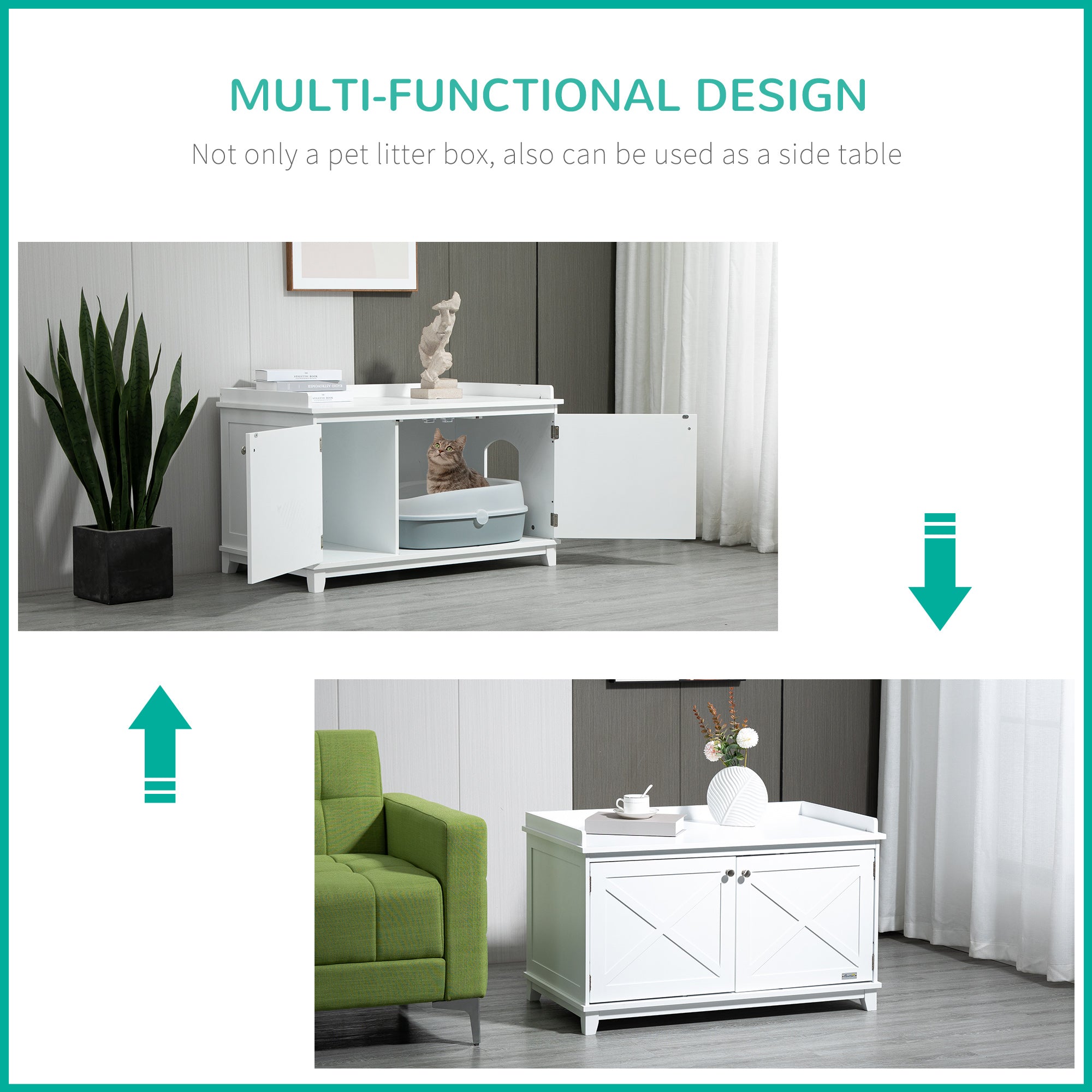 PawHut Cat Litter Box Enclosure with Spacious Top and Interior, Large Cat Litter House End Table for Indoor Cats with Hidden Storage Cabinet Space