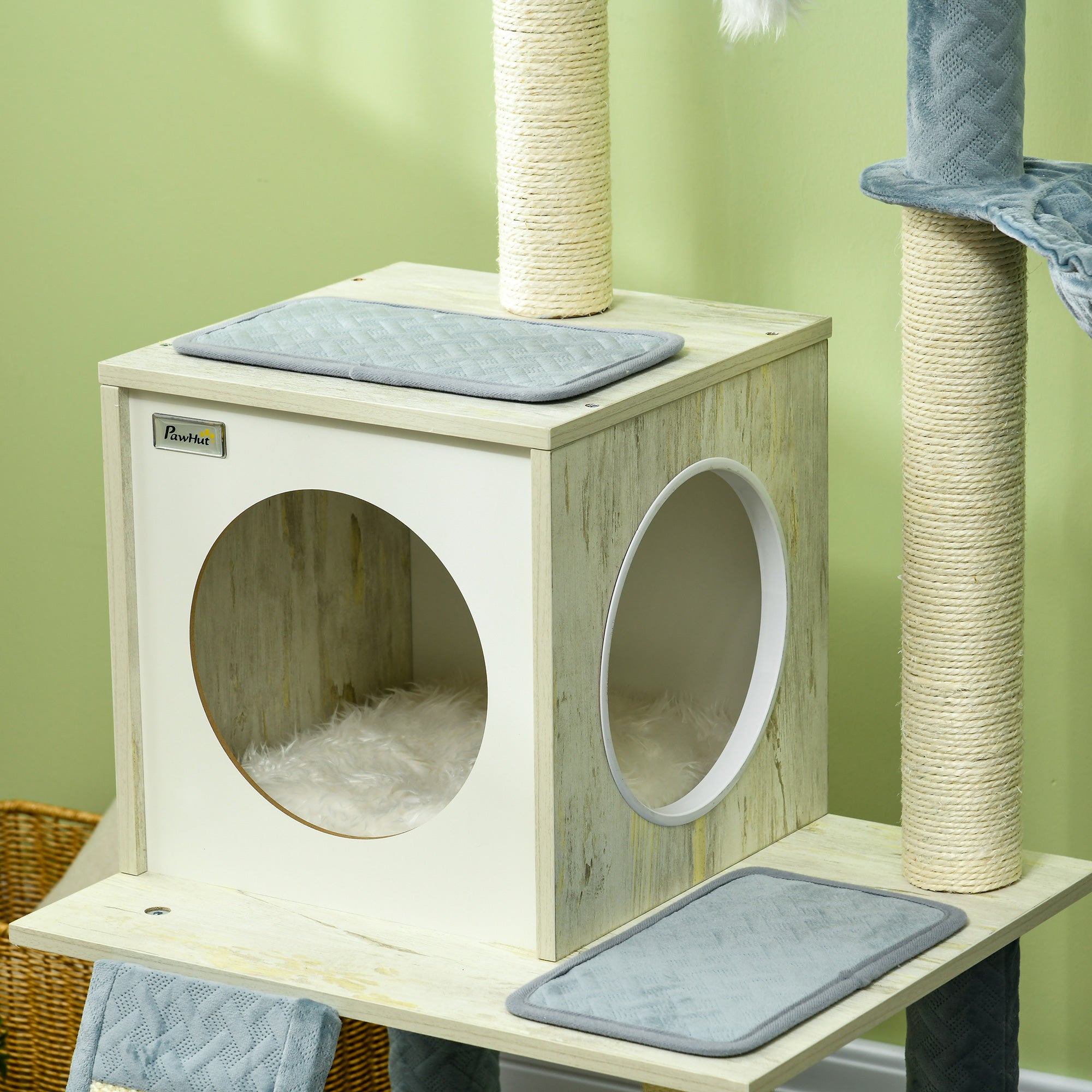 PawHut Cat Tree for Indoor Cats Cat Tower with Scratching Post Hammock Hanging Toy - Blue