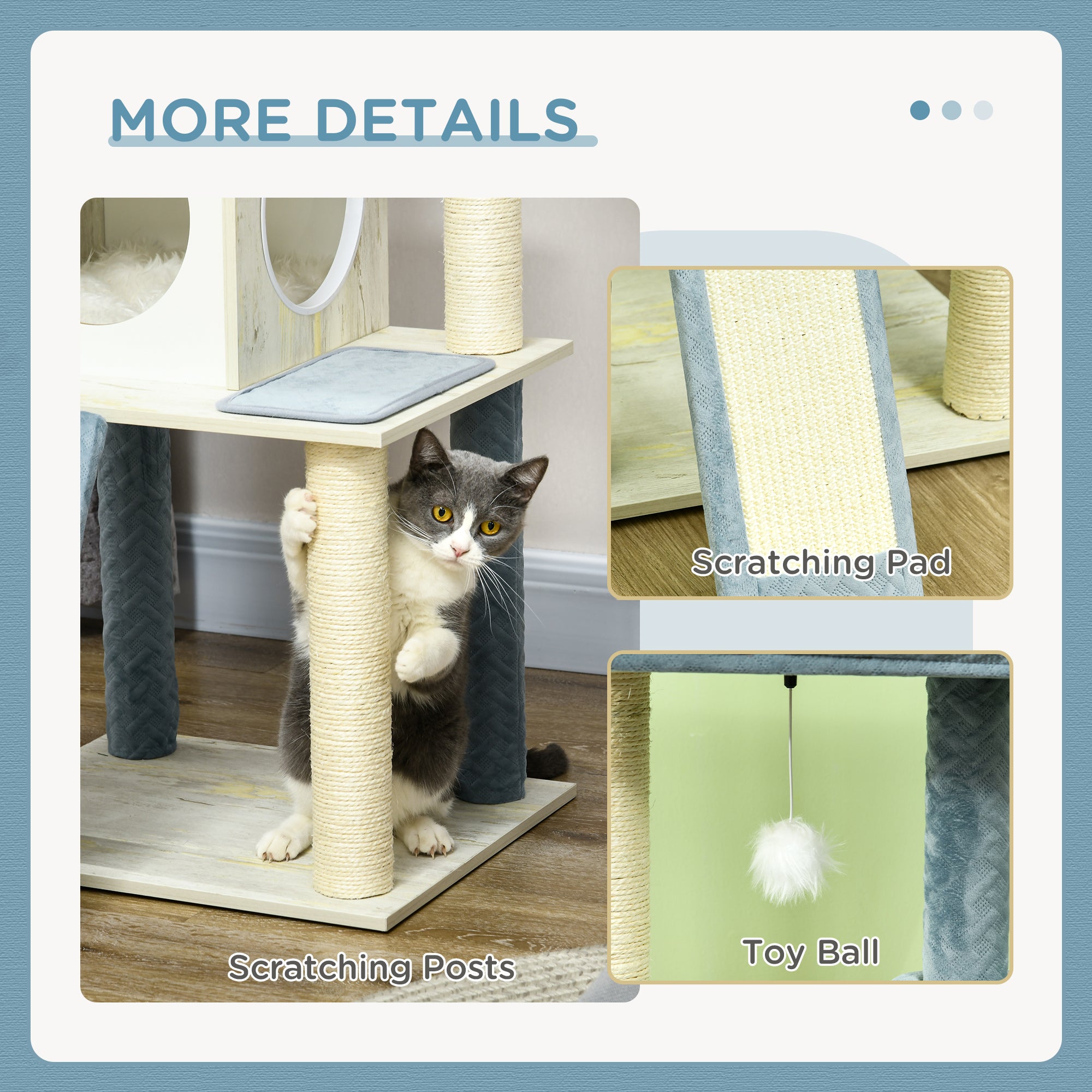 PawHut Cat Tree for Indoor Cats Cat Tower with Scratching Post Hammock Hanging Toy - Blue