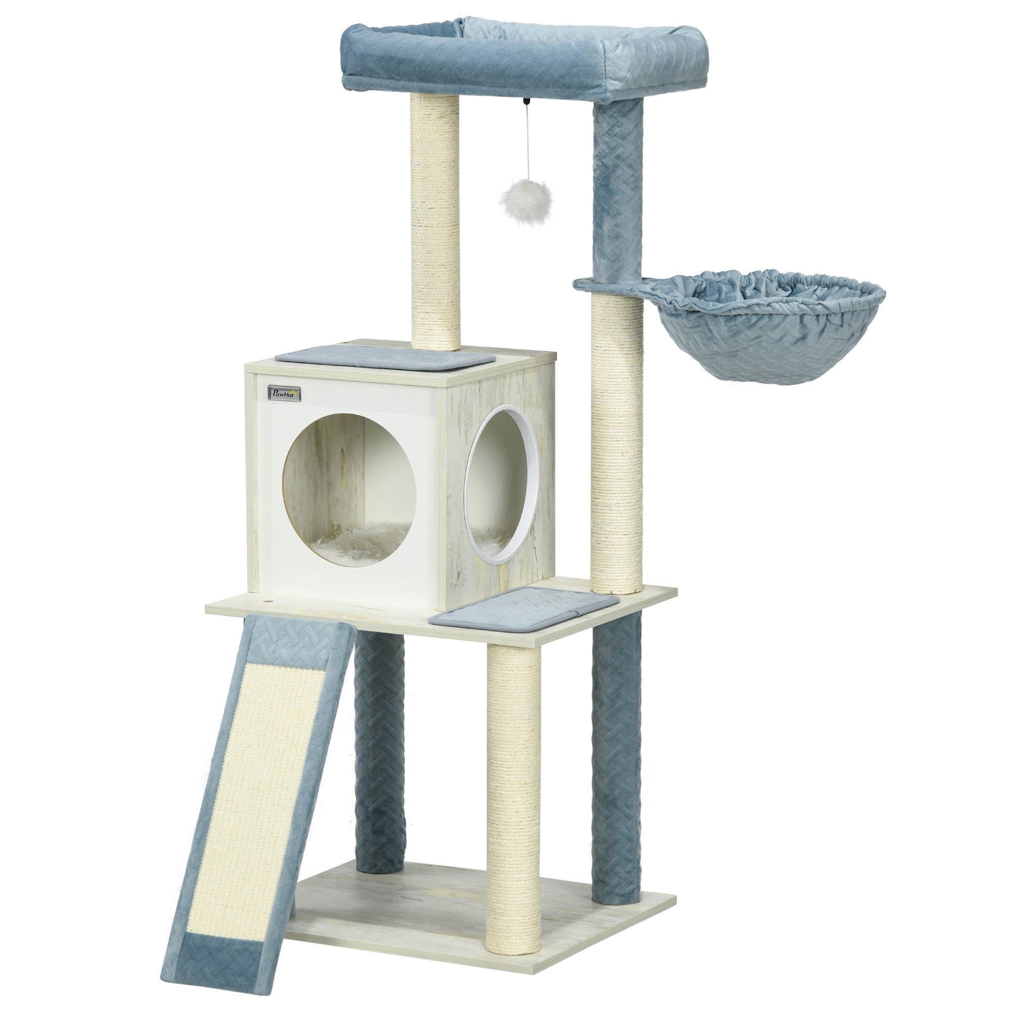 PawHut Cat Tree for Indoor Cats Cat Tower with Scratching Post Hammock Hanging Toy - Blue
