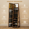 HOMCOM 360° Swivel Jewelry Cabinet, Mirror Armoire, Full Length Mirror, Lockable Jewelry Organizer with Built-In Small Mirror, Rustic Brown
