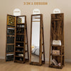 HOMCOM 360° Swivel Jewelry Cabinet, Mirror Armoire, Full Length Mirror, Lockable Jewelry Organizer with Built-In Small Mirror, Rustic Brown