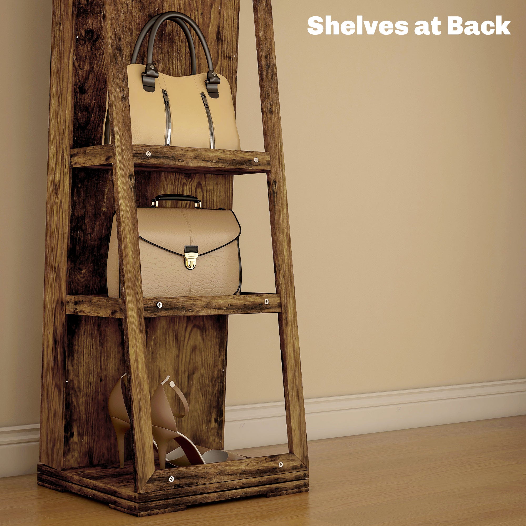 HOMCOM 360° Swivel Jewelry Cabinet, Mirror Armoire, Full Length Mirror, Lockable Jewelry Organizer with Built-In Small Mirror, Rustic Brown