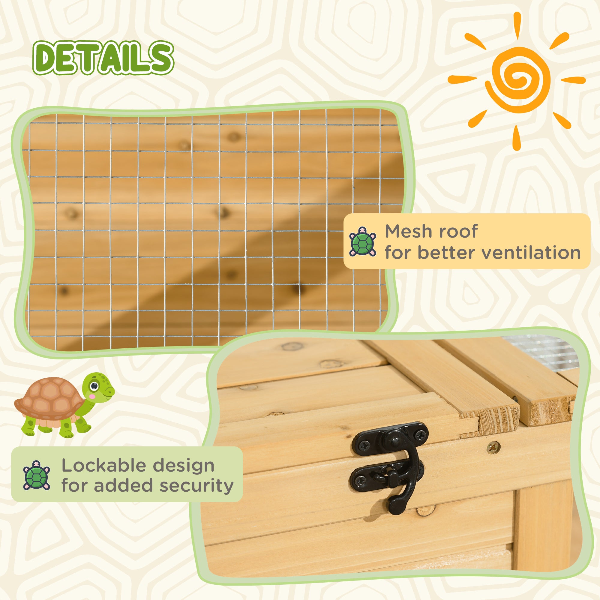 PawHut Wood Tortoise House Indoor Outdoor Turtle Habitat Reptile Cage for Lizards, Geckos, 35.8" x 23.8" x 12.6", Yellow