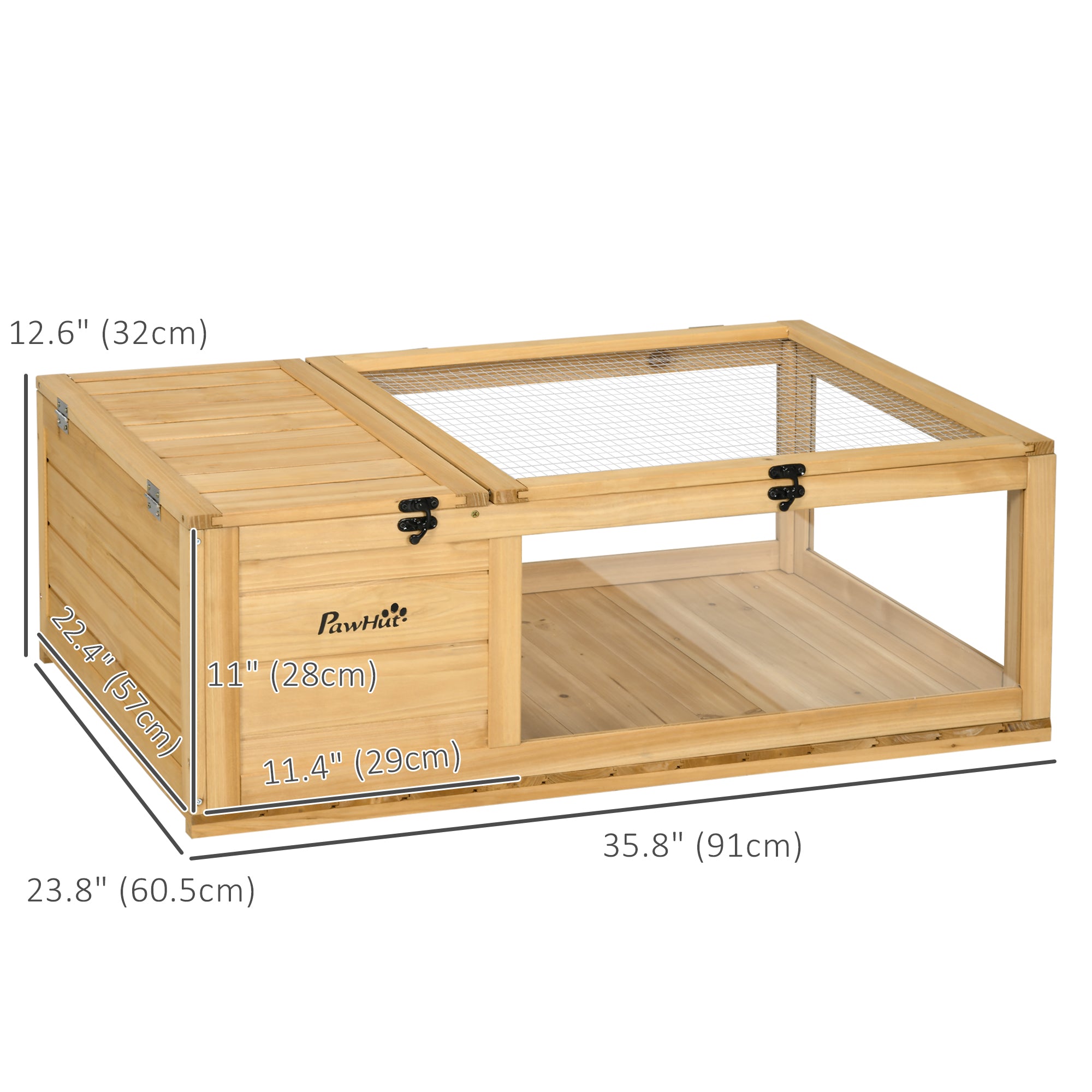 PawHut Wood Tortoise House Indoor Outdoor Turtle Habitat Reptile Cage for Lizards, Geckos, 35.8" x 23.8" x 12.6", Yellow