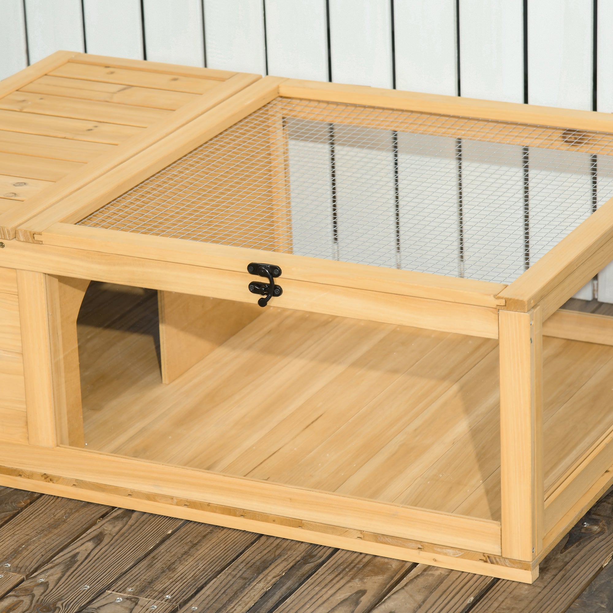 PawHut Wood Tortoise House Indoor Outdoor Turtle Habitat Reptile Cage for Lizards, Geckos, 35.8" x 23.8" x 12.6", Yellow