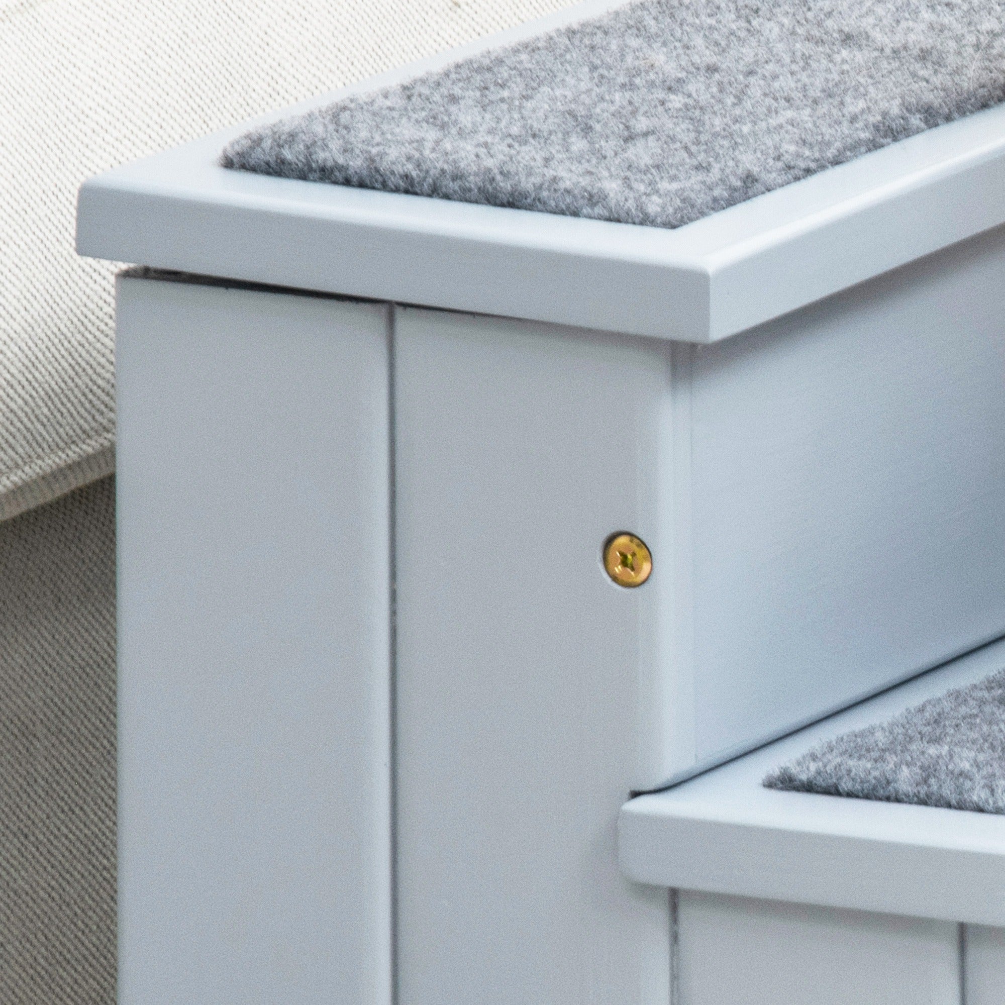 PawHut Pet Steps 3-Step Dog Stairs for Small Dogs Cats and Wooden Ramp with Storage Box Carpet Tread, Grey