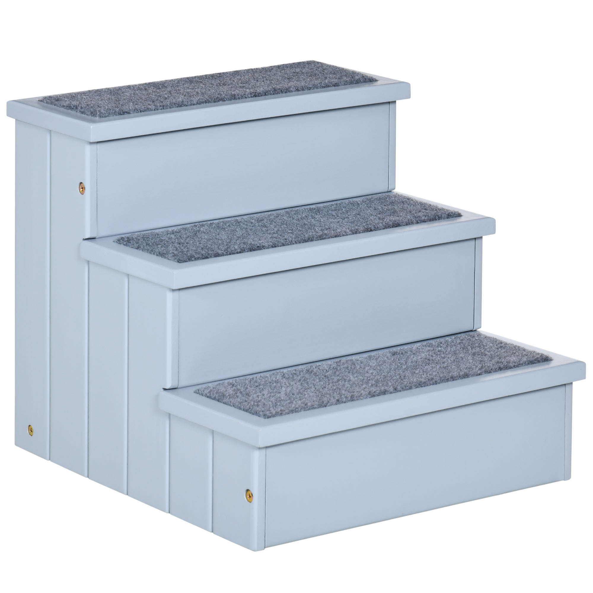 PawHut Pet Steps 3-Step Dog Stairs for Small Dogs Cats and Wooden Ramp with Storage Box Carpet Tread, Grey