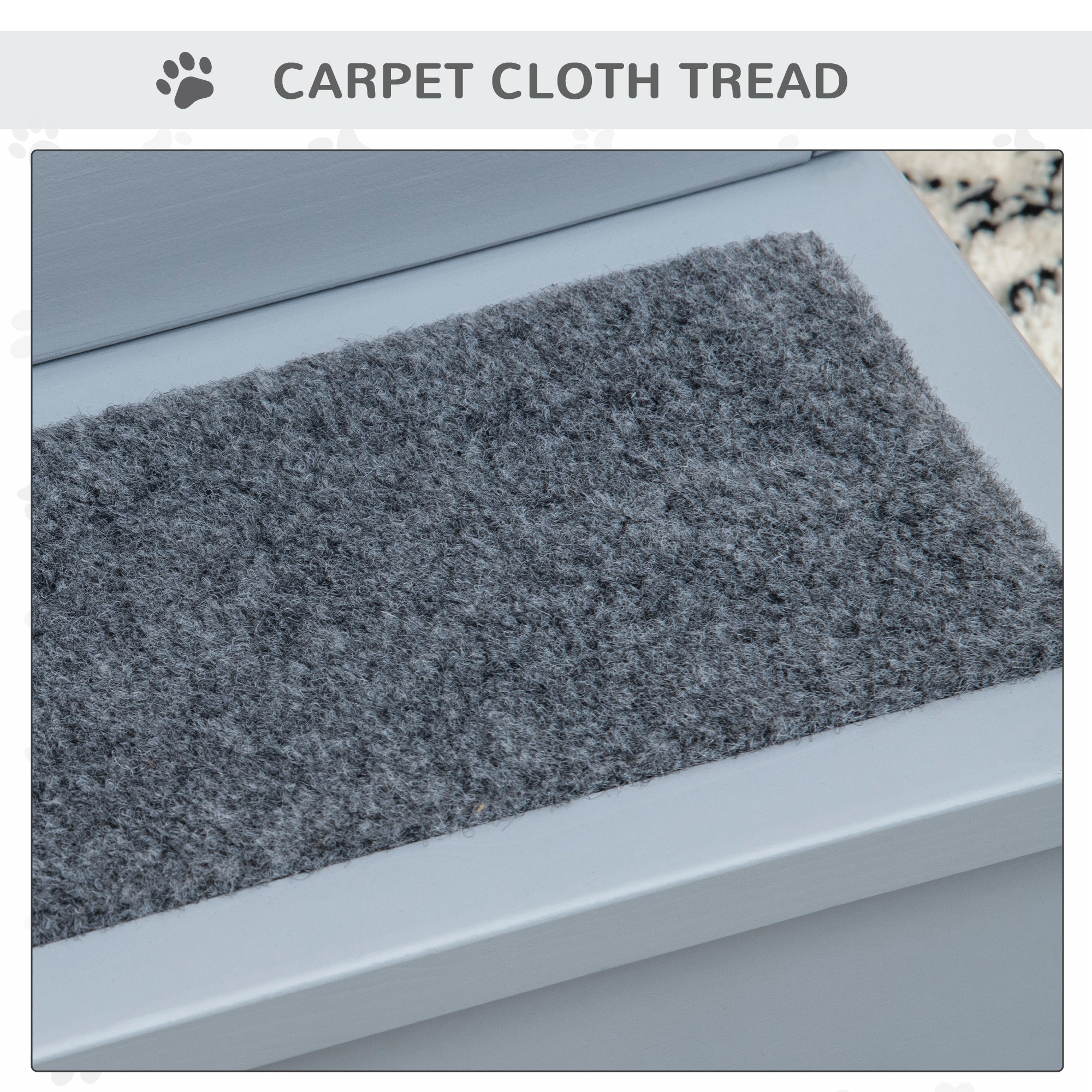 PawHut Pet Steps 3-Step Dog Stairs for Small Dogs Cats and Wooden Ramp with Storage Box Carpet Tread, Grey
