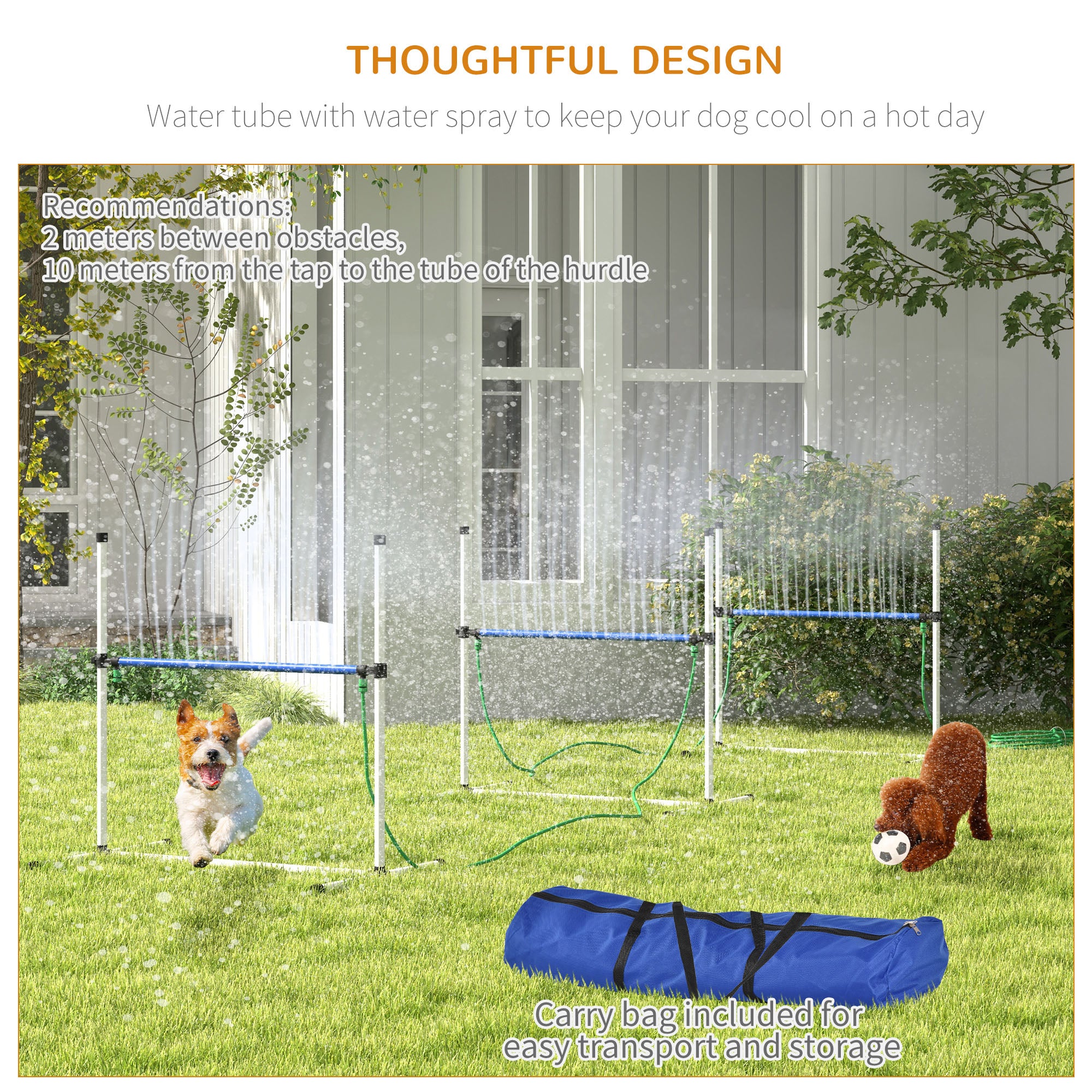 PawHut 4PCs Dog Agility Equipment Set with Adjustable Height Hurdles, Spray Water Tube, Whistle, Carry Bag, Dog Agility Kit for Backyard, Garden, Outdoor, White