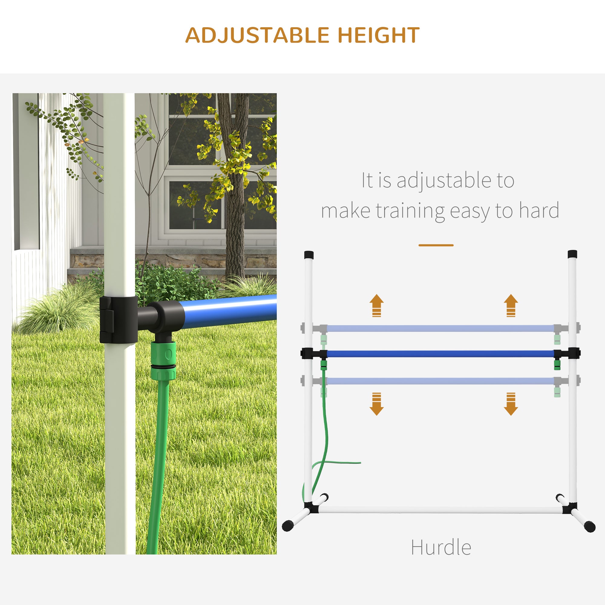 PawHut 4PCs Dog Agility Equipment Set with Adjustable Height Hurdles, Spray Water Tube, Whistle, Carry Bag, Dog Agility Kit for Backyard, Garden, Outdoor, White