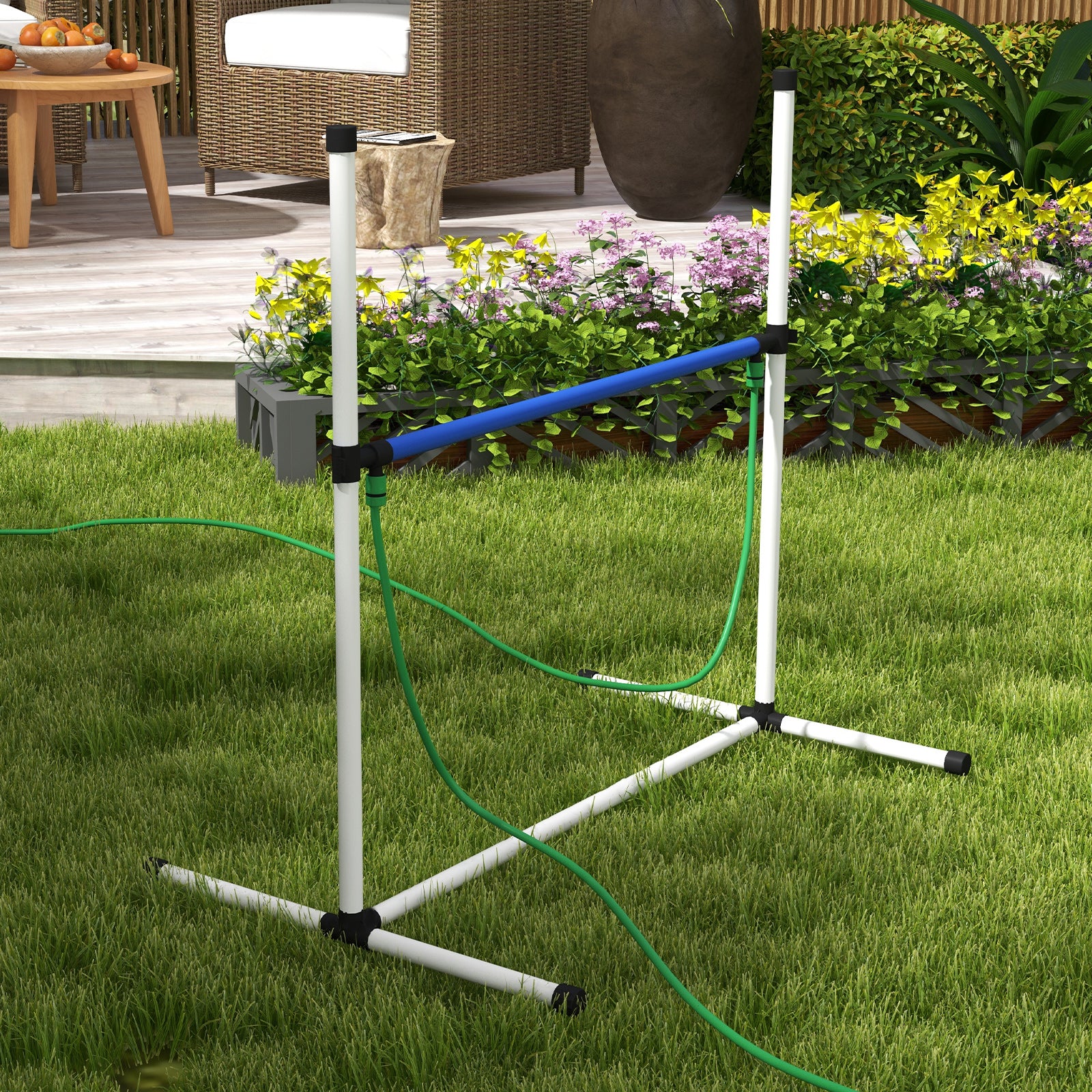 PawHut 4PCs Dog Agility Equipment Set with Adjustable Height Hurdles, Spray Water Tube, Whistle, Carry Bag, Dog Agility Kit for Backyard, Garden, Outdoor, White