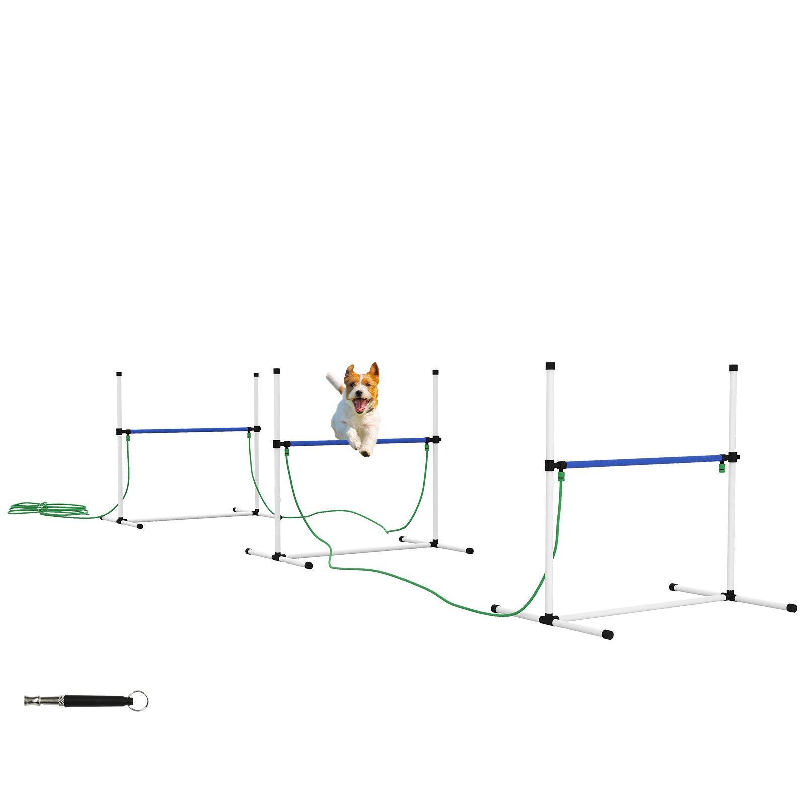 PawHut 4PCs Dog Agility Equipment Set with Adjustable Height Hurdles, Spray Water Tube, Whistle, Carry Bag, Dog Agility Kit for Backyard, Garden, Outdoor, White