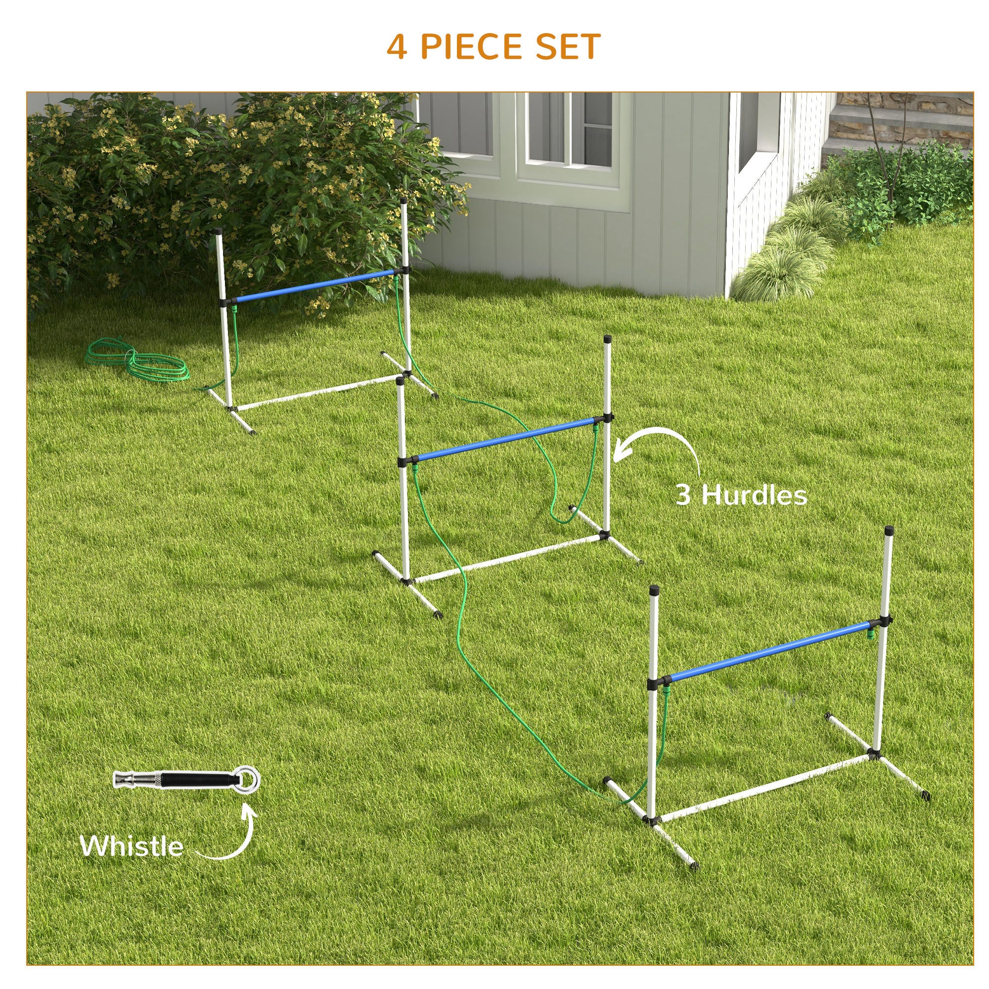 PawHut 4PCs Dog Agility Equipment Set with Adjustable Height Hurdles, Spray Water Tube, Whistle, Carry Bag, Dog Agility Kit for Backyard, Garden, Outdoor, White