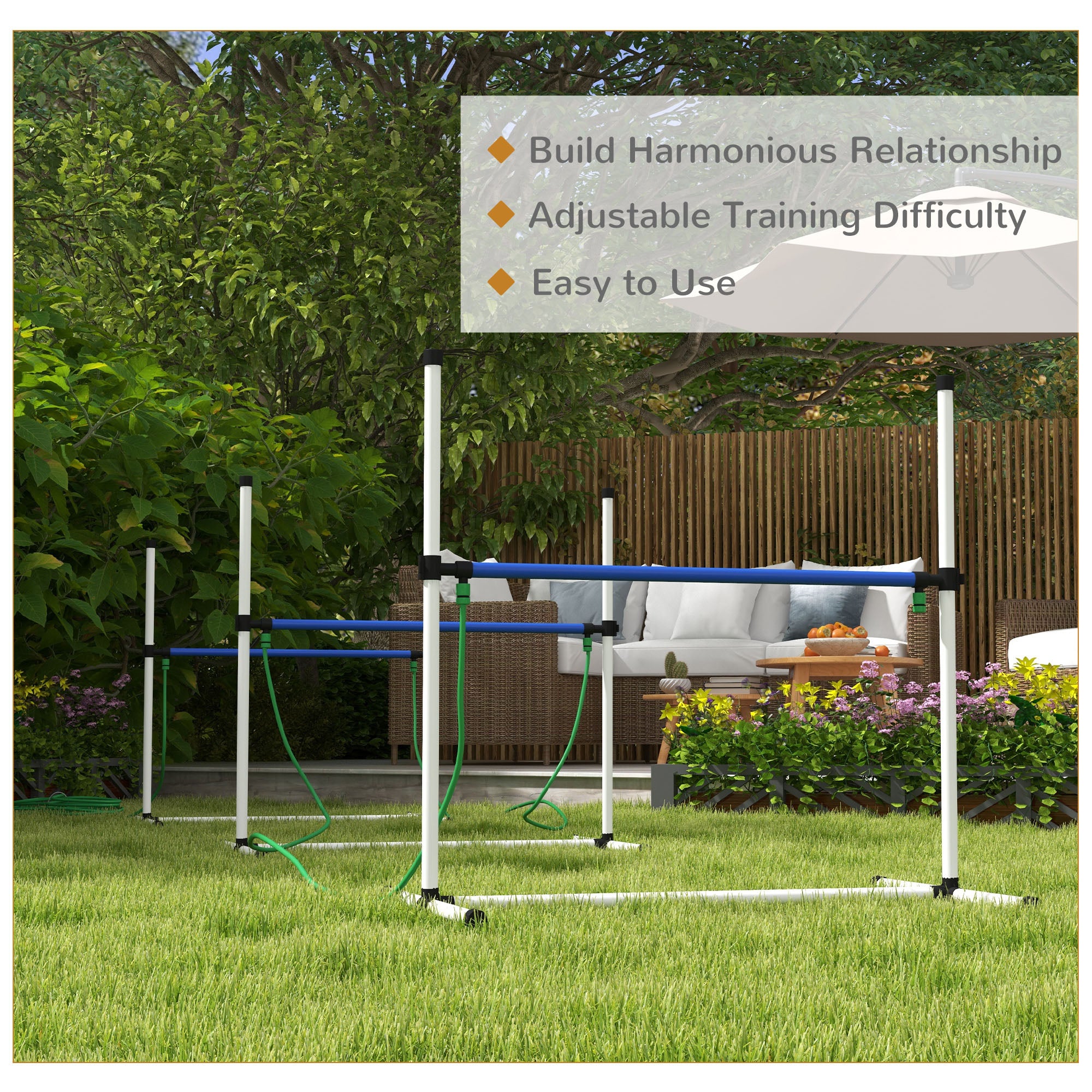 PawHut 4PCs Dog Agility Equipment Set with Adjustable Height Hurdles, Spray Water Tube, Whistle, Carry Bag, Dog Agility Kit for Backyard, Garden, Outdoor, White