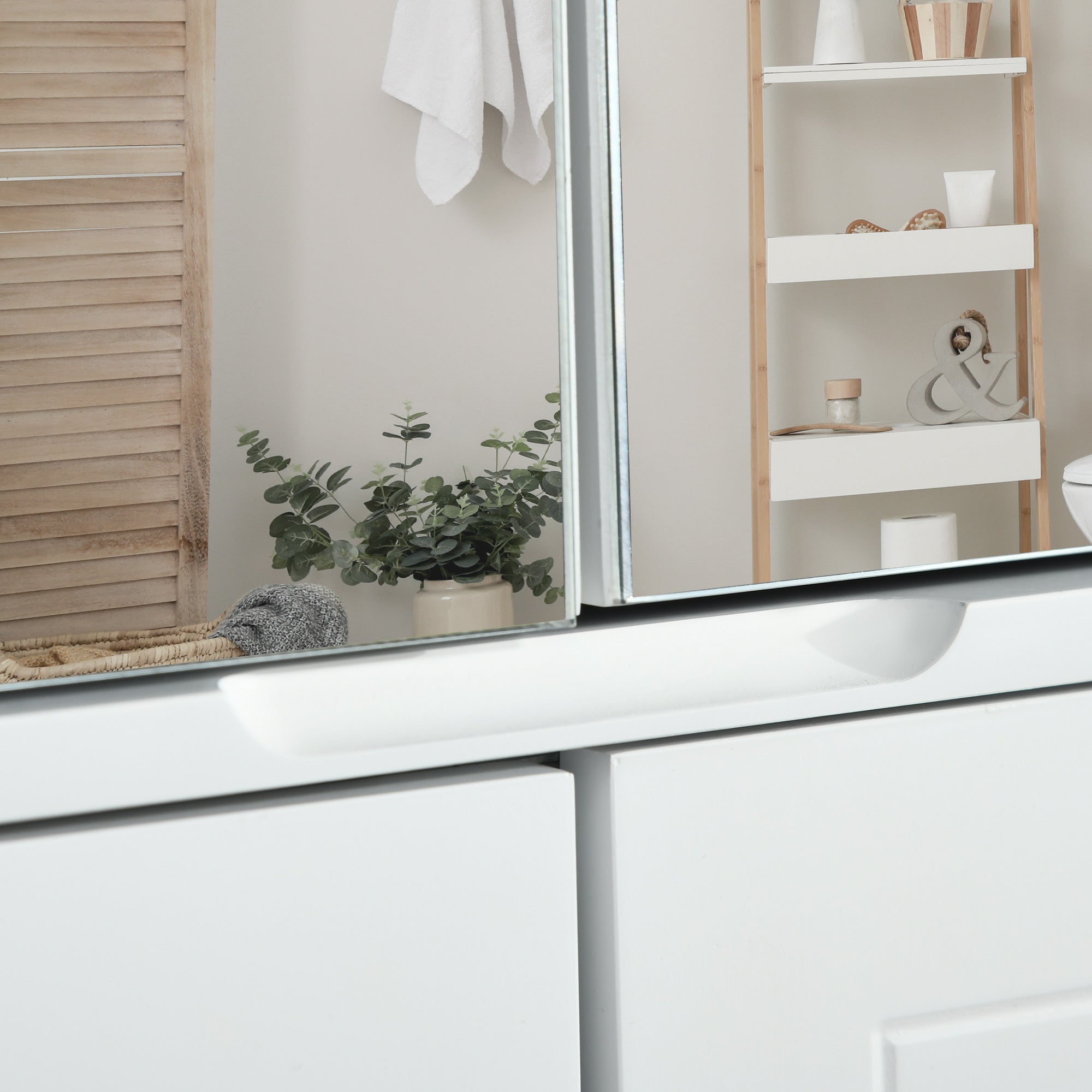 kleankin Medicine Cabinet with Mirror, Bathroom Wall Cabinet with 2 Mirrored Doors, 2 Modern Doors and Adjustable Shelf, White