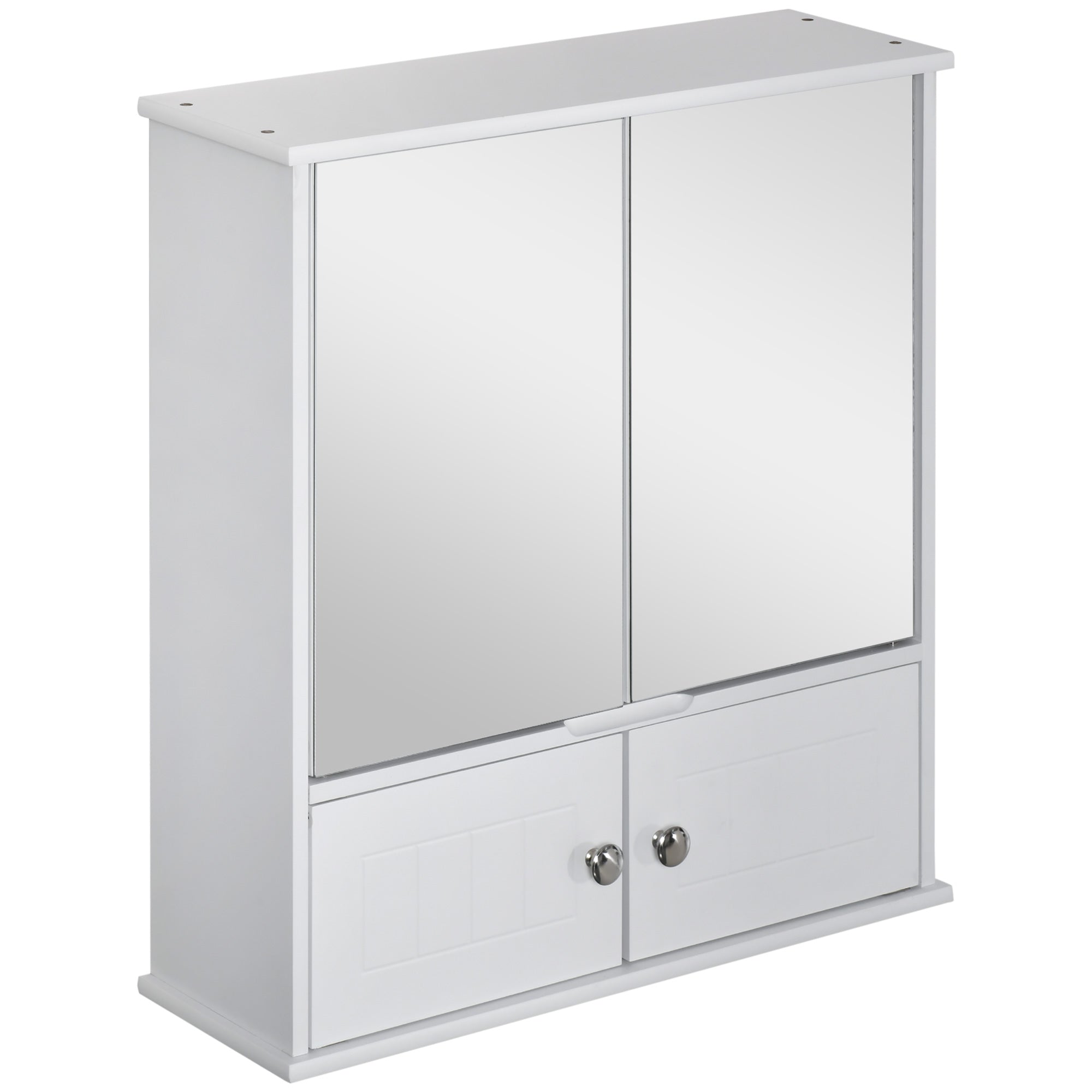kleankin Medicine Cabinet with Mirror, Bathroom Wall Cabinet with 2 Mirrored Doors, 2 Modern Doors and Adjustable Shelf, White