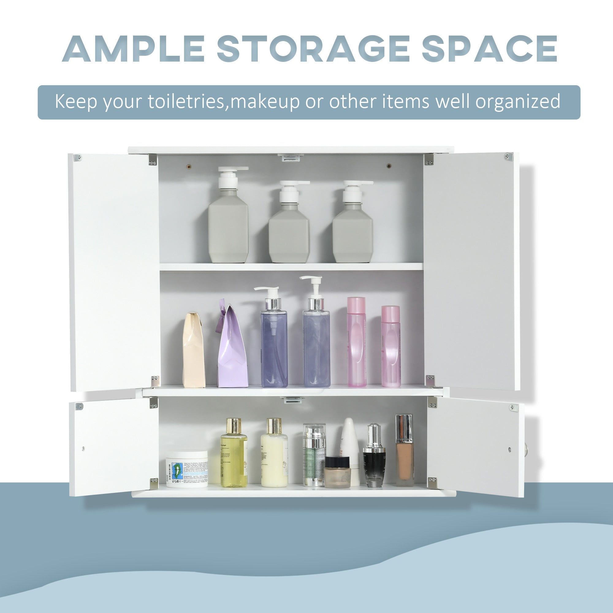 kleankin Medicine Cabinet with Mirror, Bathroom Wall Cabinet with 2 Mirrored Doors, 2 Modern Doors and Adjustable Shelf, White