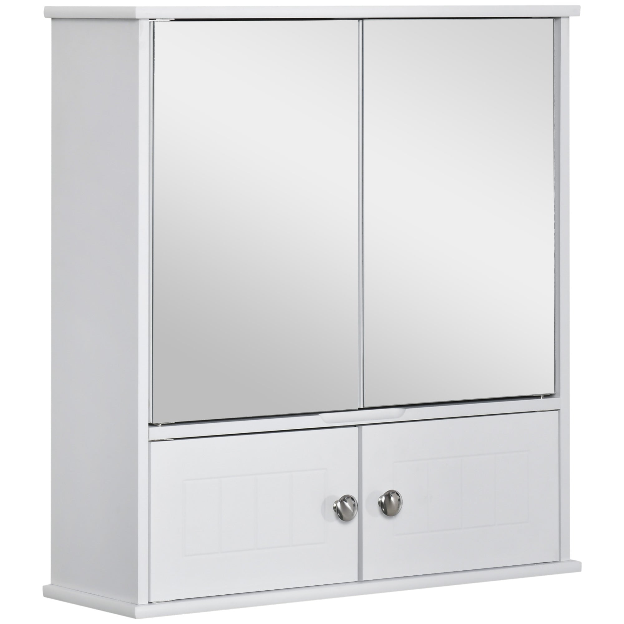 kleankin Medicine Cabinet with Mirror, Bathroom Wall Cabinet with 2 Mirrored Doors, 2 Modern Doors and Adjustable Shelf, White
