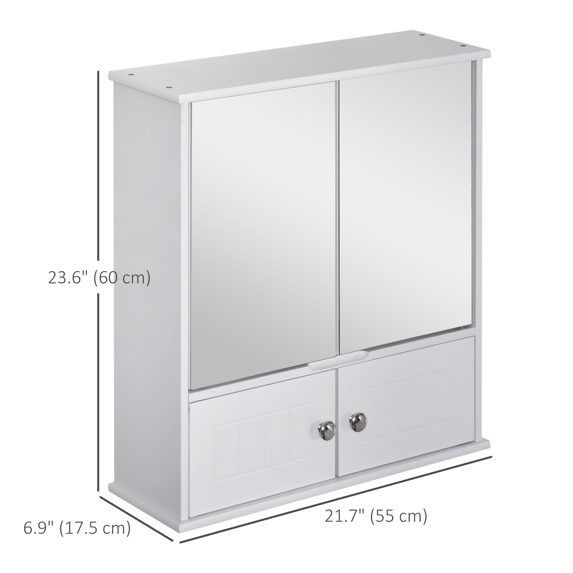 kleankin Medicine Cabinet with Mirror, Bathroom Wall Cabinet with 2 Mirrored Doors, 2 Modern Doors and Adjustable Shelf, White