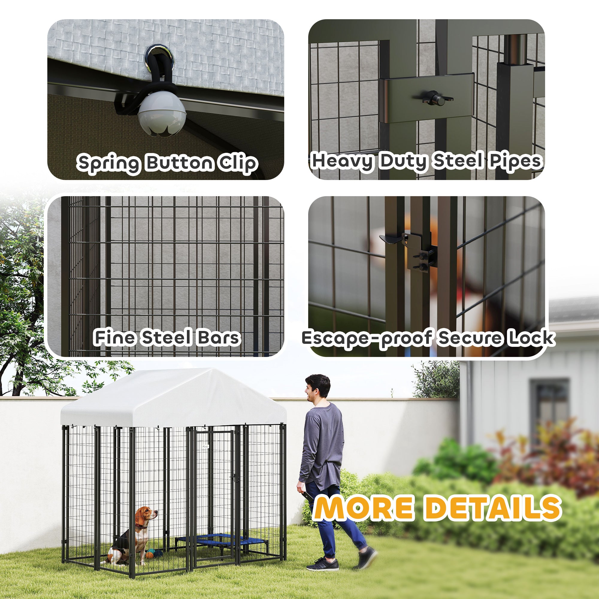 PawHut 6' x 4' x 6' Outdoor Dog Kennel, Lockable Dog Run Crate with Waterproof UV-Resistant Cover, Welded Wire Steel Fence for Medium and Small Dogs, Silver