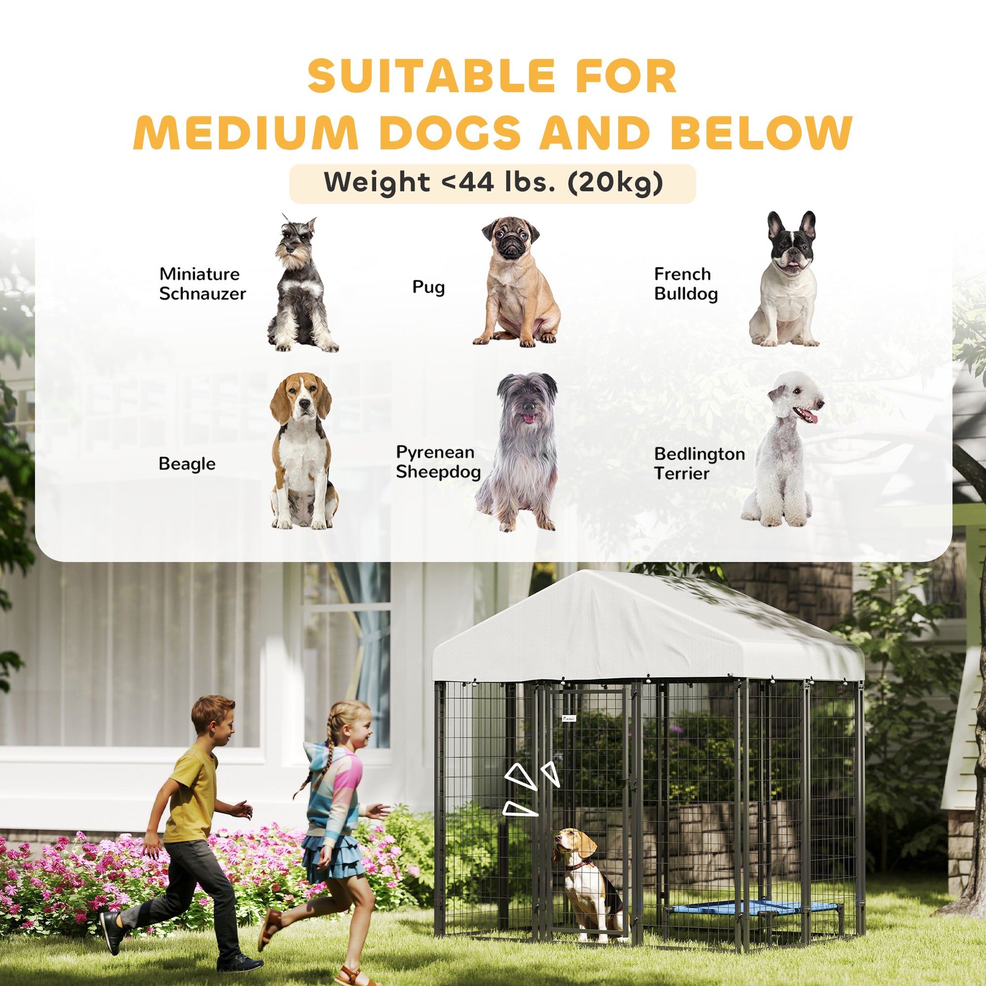 PawHut 6' x 4' x 6' Outdoor Dog Kennel, Lockable Dog Run Crate with Waterproof UV-Resistant Cover, Welded Wire Steel Fence for Medium and Small Dogs, Silver