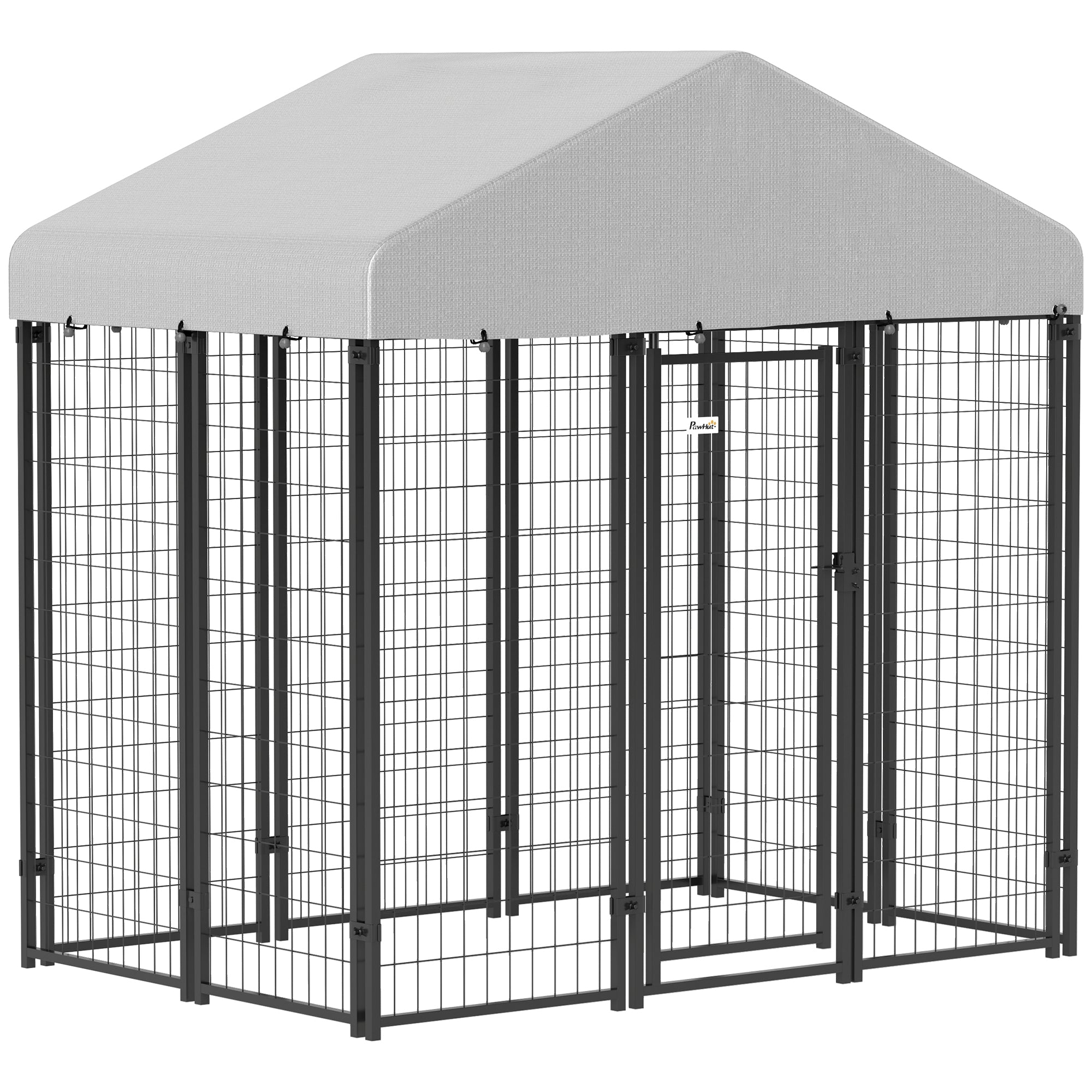 PawHut 6' x 4' x 6' Outdoor Dog Kennel, Lockable Dog Run Crate with Waterproof UV-Resistant Cover, Welded Wire Steel Fence for Medium and Small Dogs, Silver