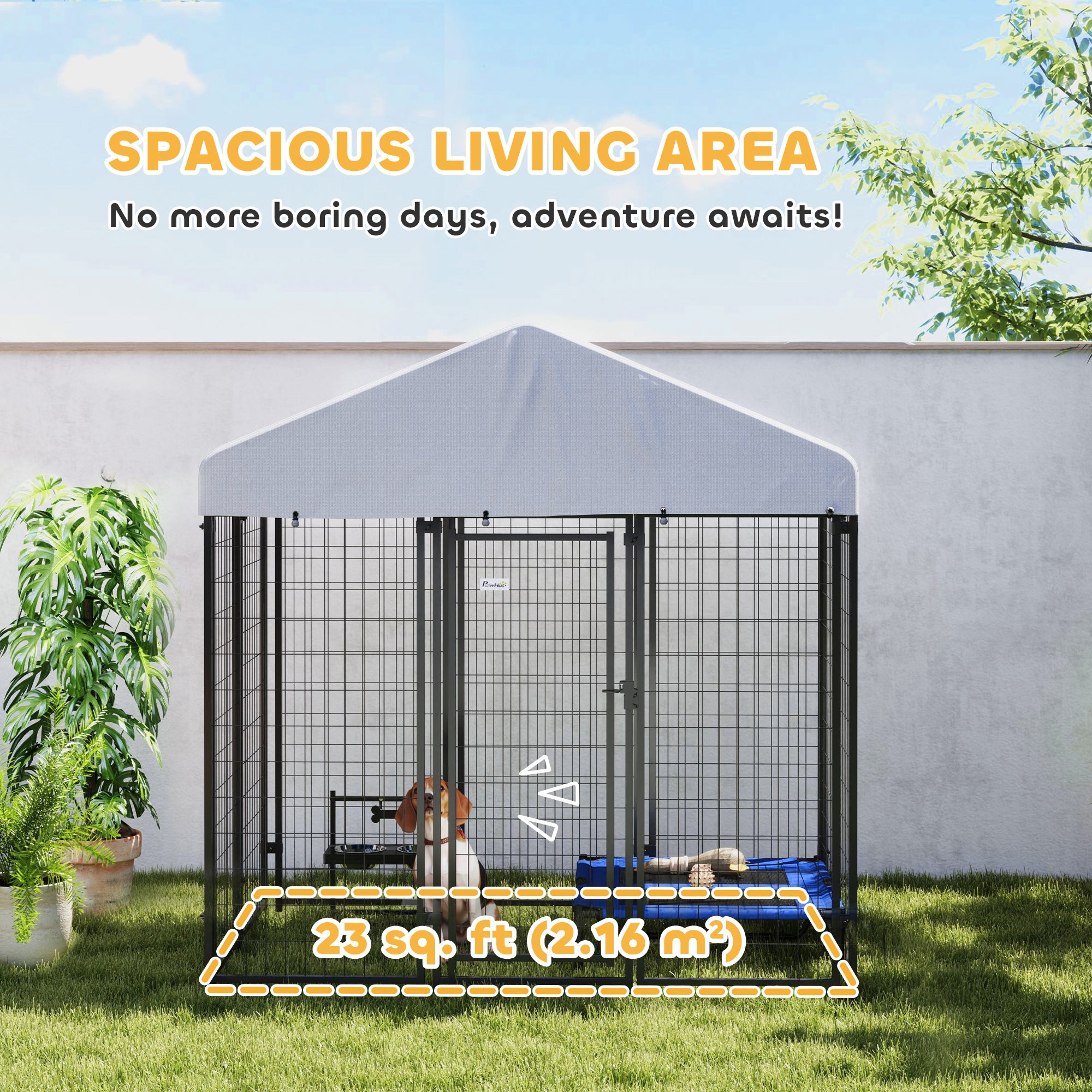 PawHut 6' x 4' x 6' Outdoor Dog Kennel, Lockable Dog Run Crate with Waterproof UV-Resistant Cover, Welded Wire Steel Fence for Medium and Small Dogs, Silver