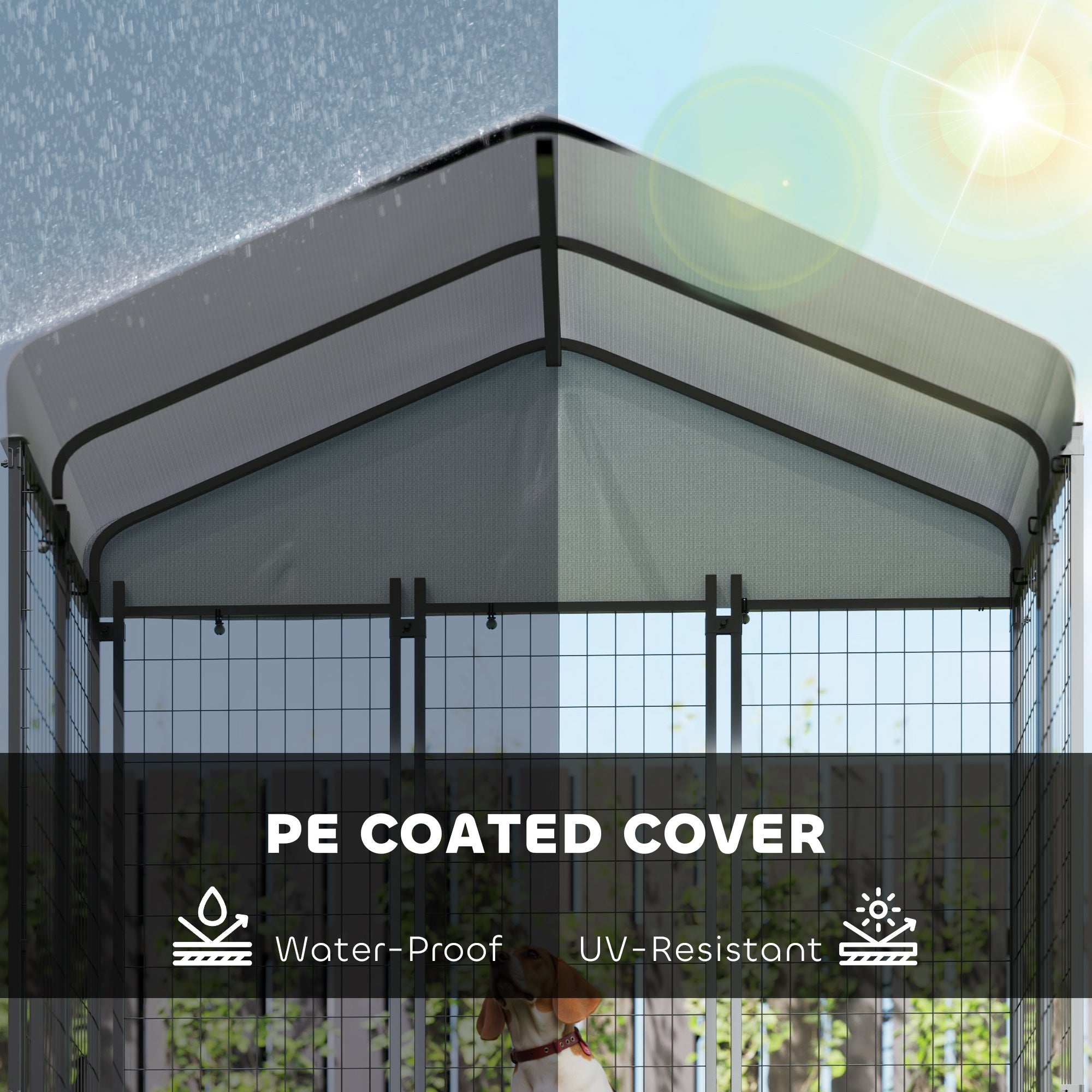 PawHut 6' x 4' x 6' Outdoor Dog Kennel, Lockable Dog Run Crate with Waterproof UV-Resistant Cover, Welded Wire Steel Fence for Medium and Small Dogs, Silver