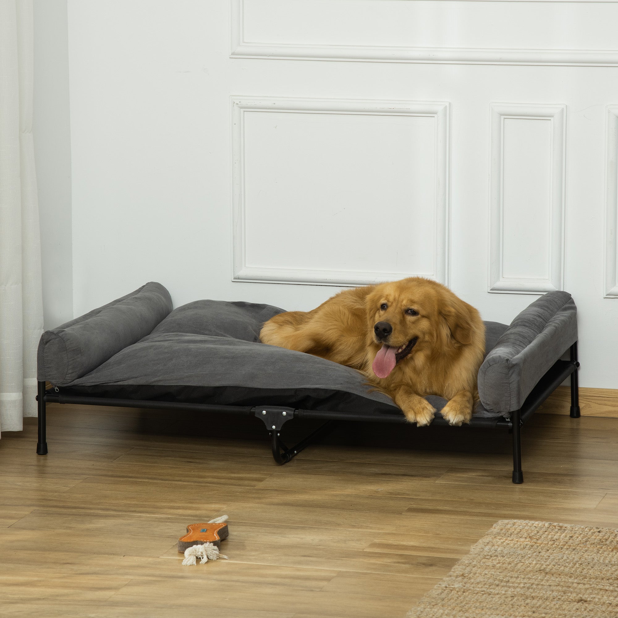 PawHut Elevated Dog Bed, Outdoor Dog Cot, Pet Mat, with Soft Cushion, Breathable Mesh, Washable Cover, for Extra Large-Sized Dog, Grey