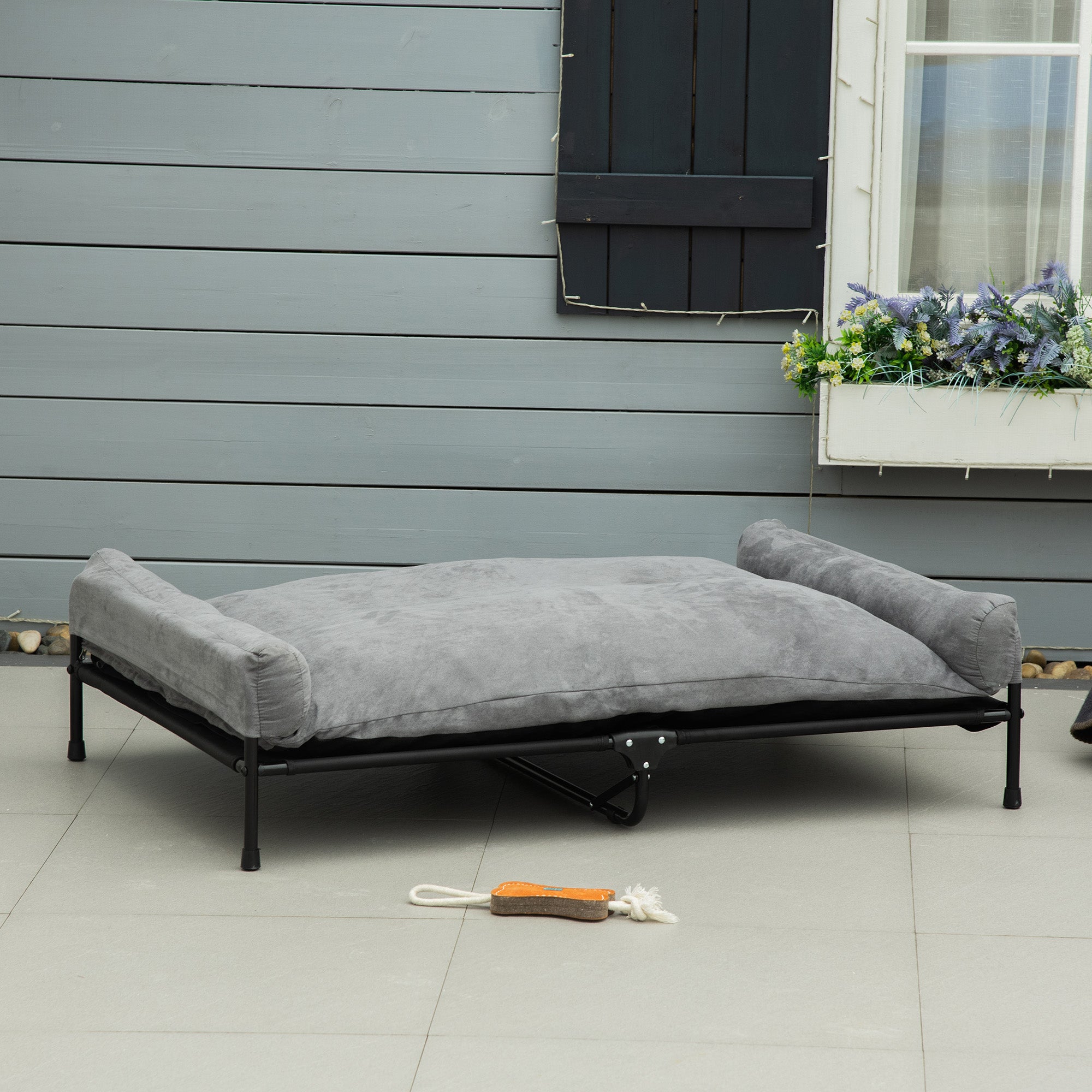 PawHut Elevated Dog Bed, Outdoor Dog Cot, Pet Mat, with Soft Cushion, Breathable Mesh, Washable Cover, for Extra Large-Sized Dog, Grey