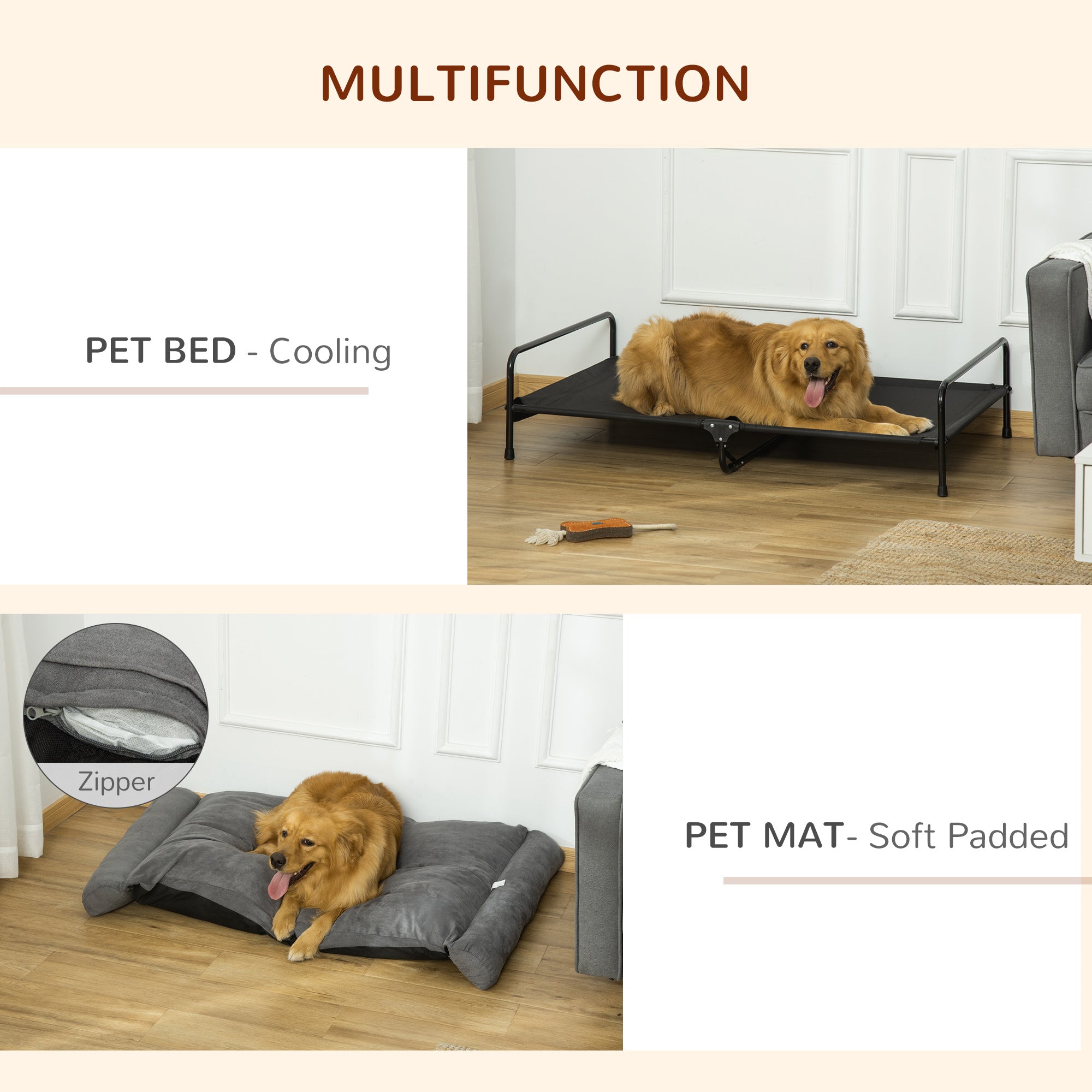 PawHut Elevated Dog Bed, Outdoor Dog Cot, Pet Mat, with Soft Cushion, Breathable Mesh, Washable Cover, for Extra Large-Sized Dog, Grey