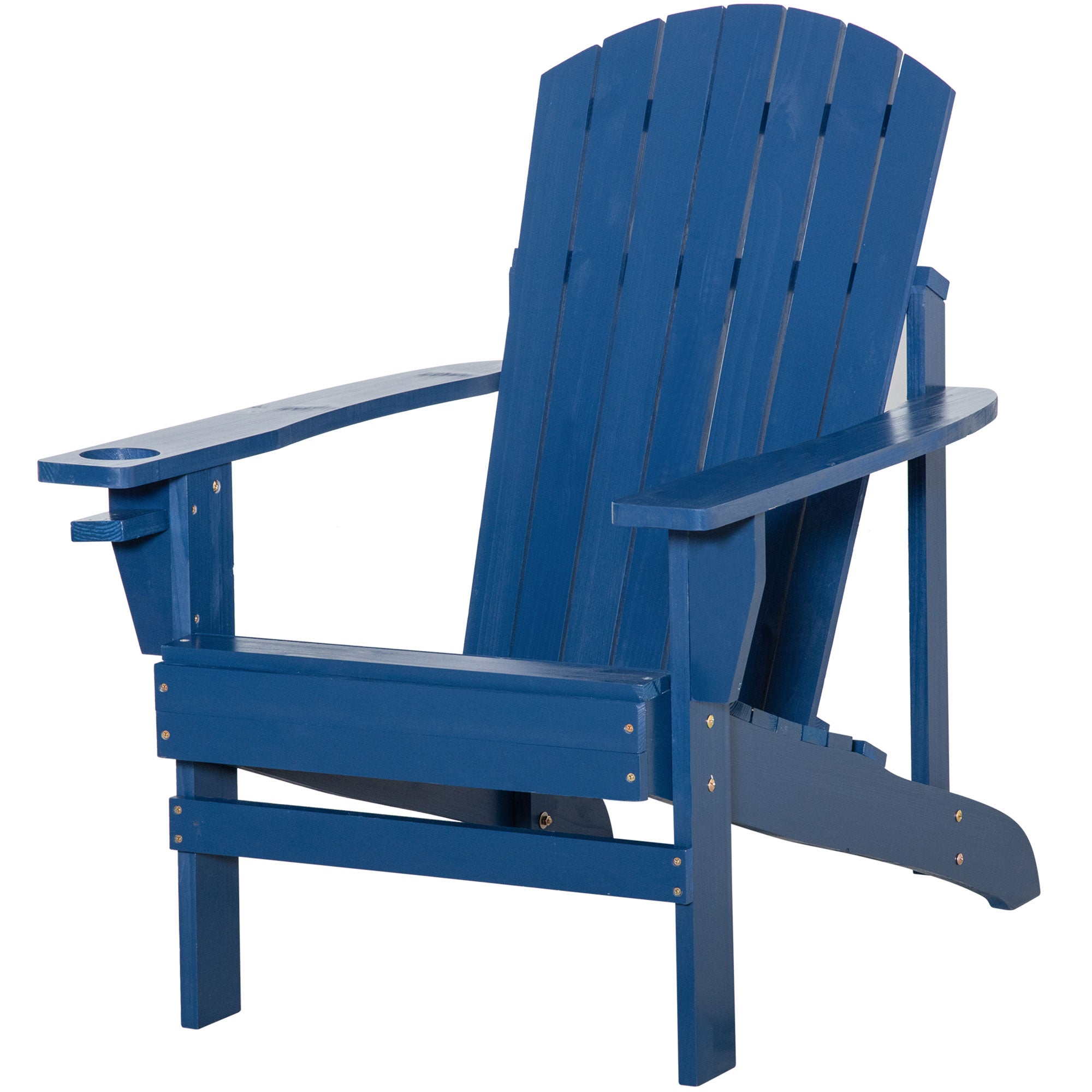 Outsunny Classic Adirondack Chair Muskoka Chair, Garden Deck Chair with Cup Holder for Patio, Indoor, Backyard, Navy Blue