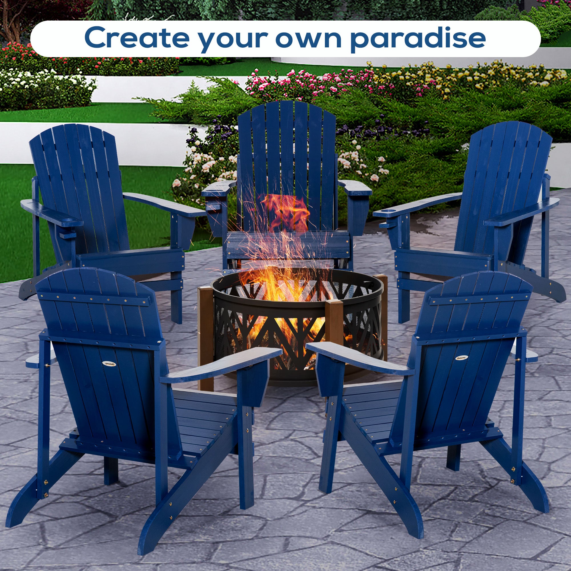 Outsunny Classic Adirondack Chair Muskoka Chair, Garden Deck Chair with Cup Holder for Patio, Indoor, Backyard, Navy Blue