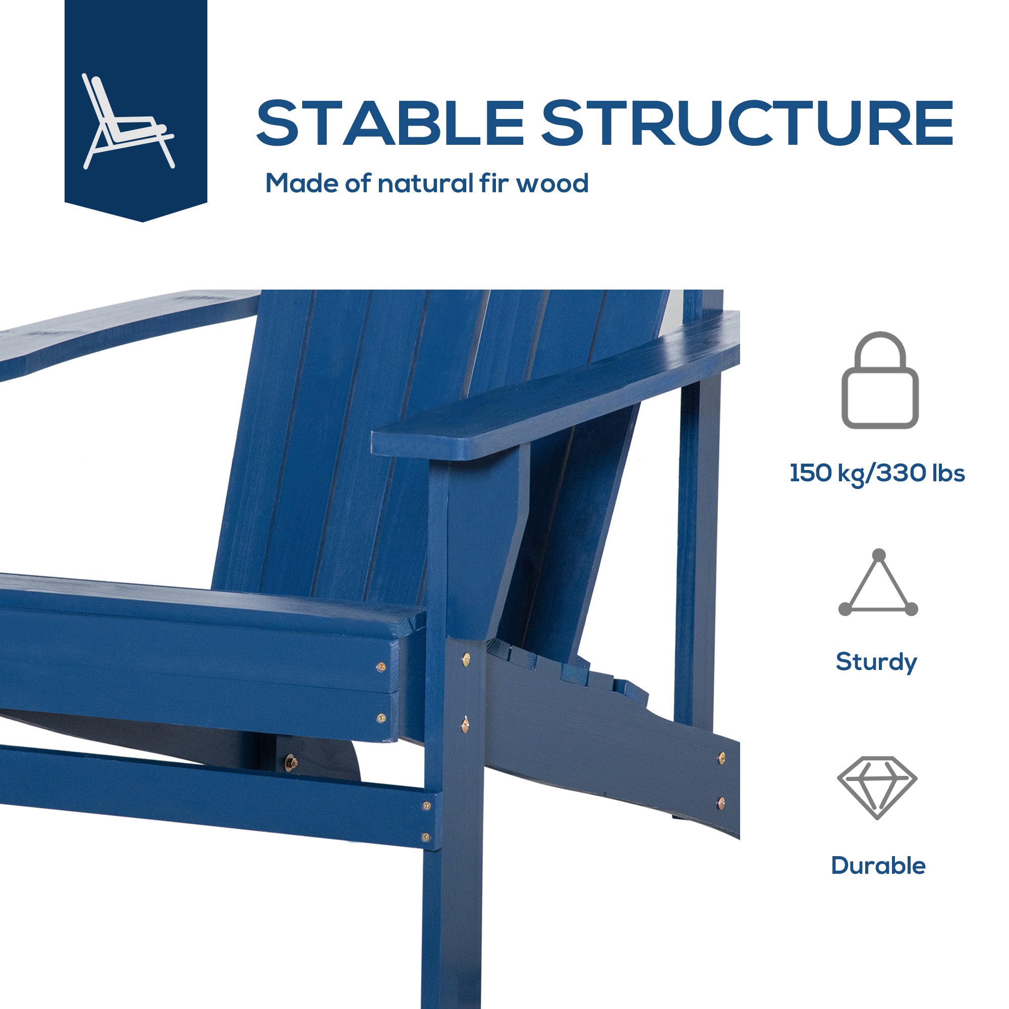 Outsunny Classic Adirondack Chair Muskoka Chair, Garden Deck Chair with Cup Holder for Patio, Indoor, Backyard, Navy Blue